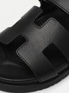 Leather Wide Strap Slides Adjustable Fastening Mens Slip On Sandals