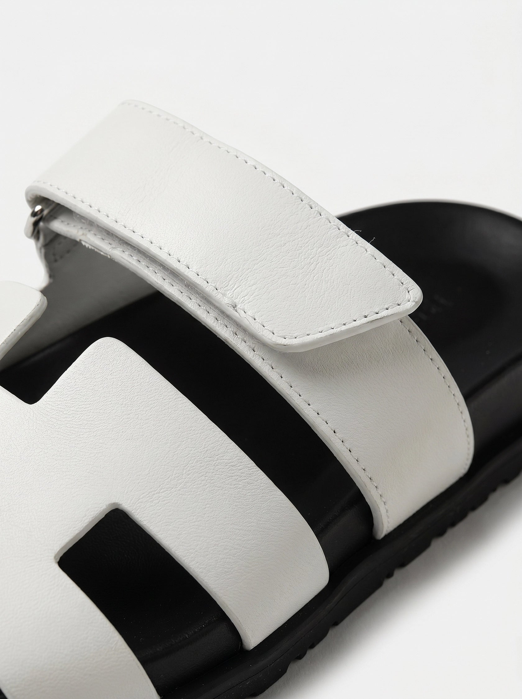Leather Wide Strap Slides Adjustable Fastening Mens Slip On Sandals