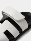Leather Wide Strap Slides Adjustable Fastening Mens Slip On Sandals