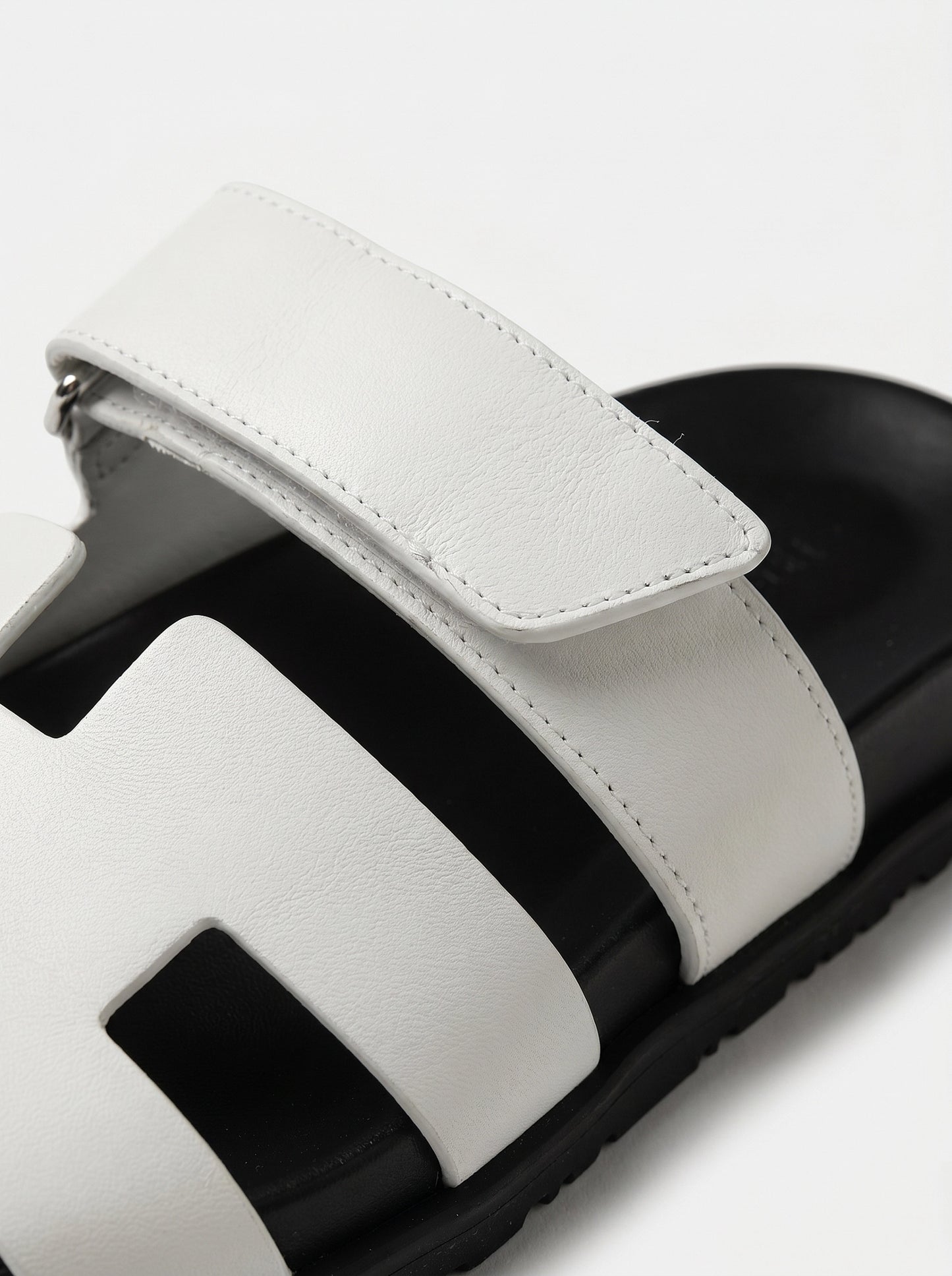 Leather Wide Strap Slides Adjustable Fastening Mens Slip On Sandals