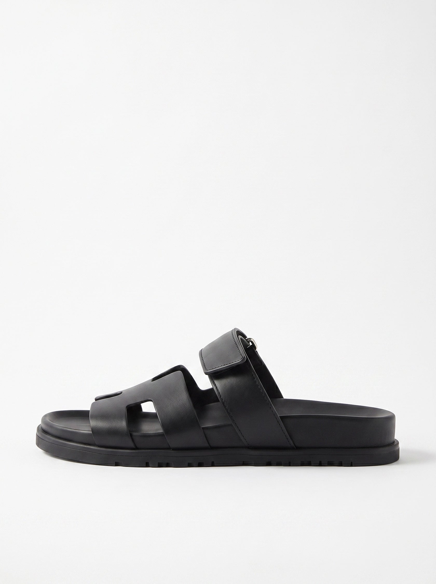 Leather Wide Strap Slides Adjustable Fastening Mens Slip On Sandals