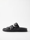Leather Wide Strap Slides Adjustable Fastening Mens Slip On Sandals