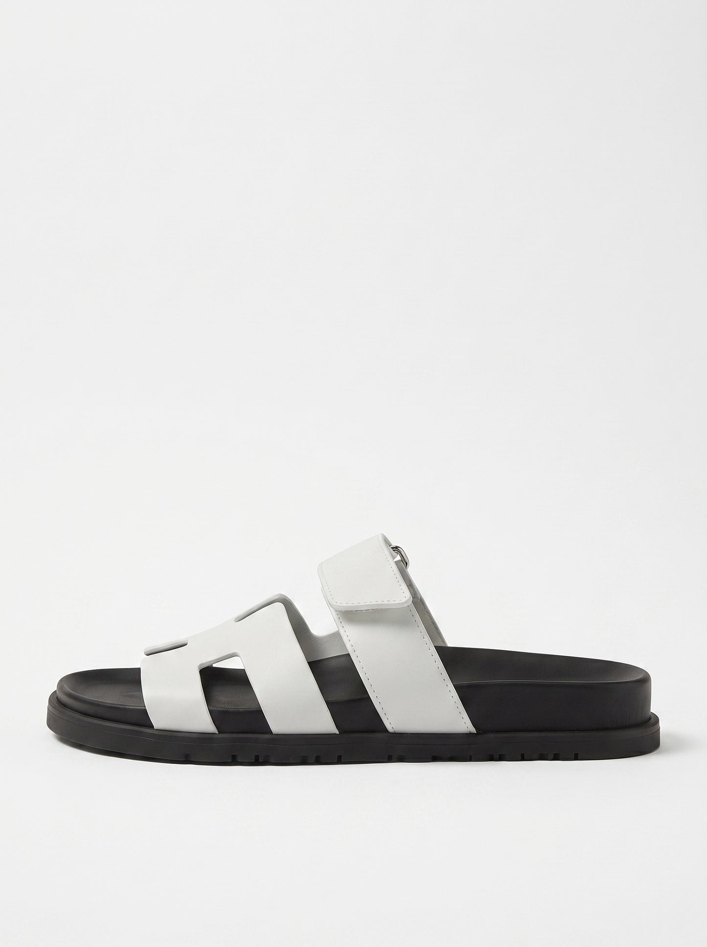Leather Wide Strap Slides Adjustable Fastening Mens Slip On Sandals