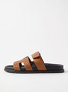 Leather Wide Strap Slides Adjustable Fastening Mens Slip On Sandals