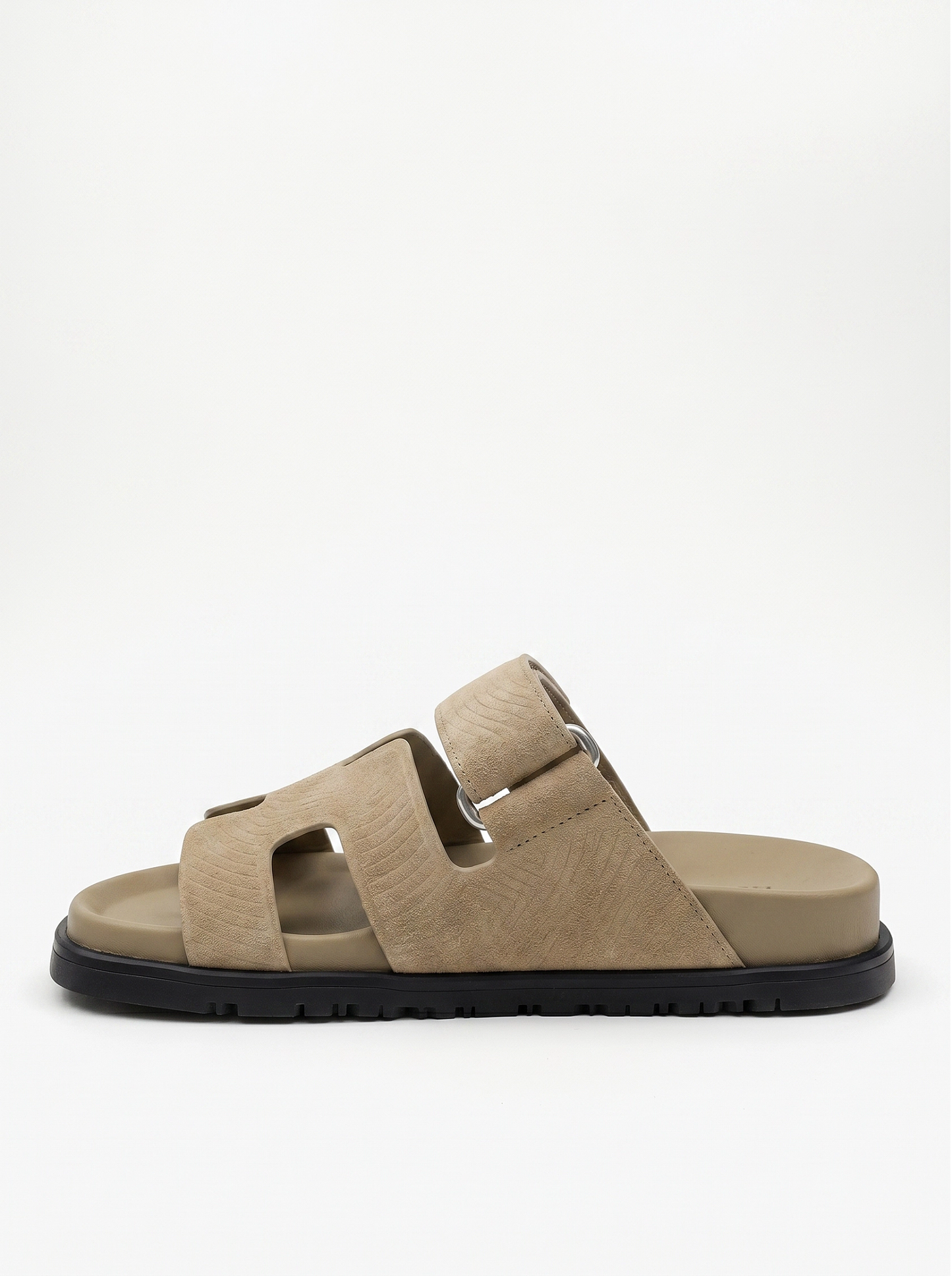 Leather Wide Strap Slides Adjustable Fastening Mens Slip On Sandals