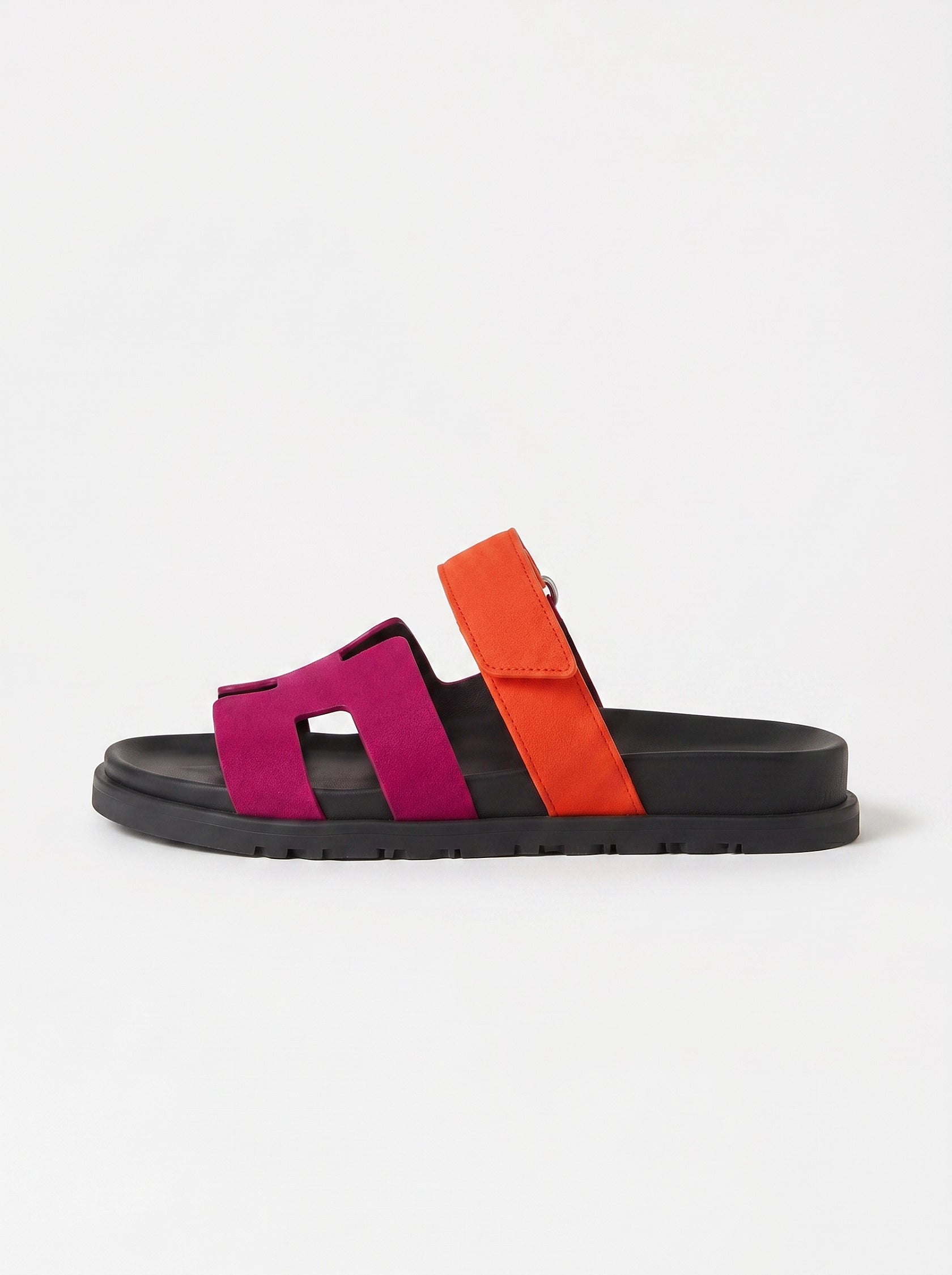 Leather Wide Strap Slides Adjustable Fastening Mens Slip On Sandals