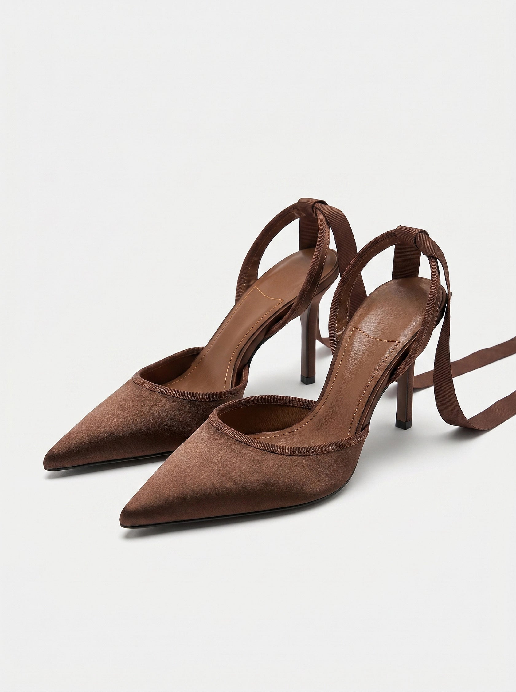 Pointed Toe Tie Up Stiletto Heels For Formal Evening Court Shoes