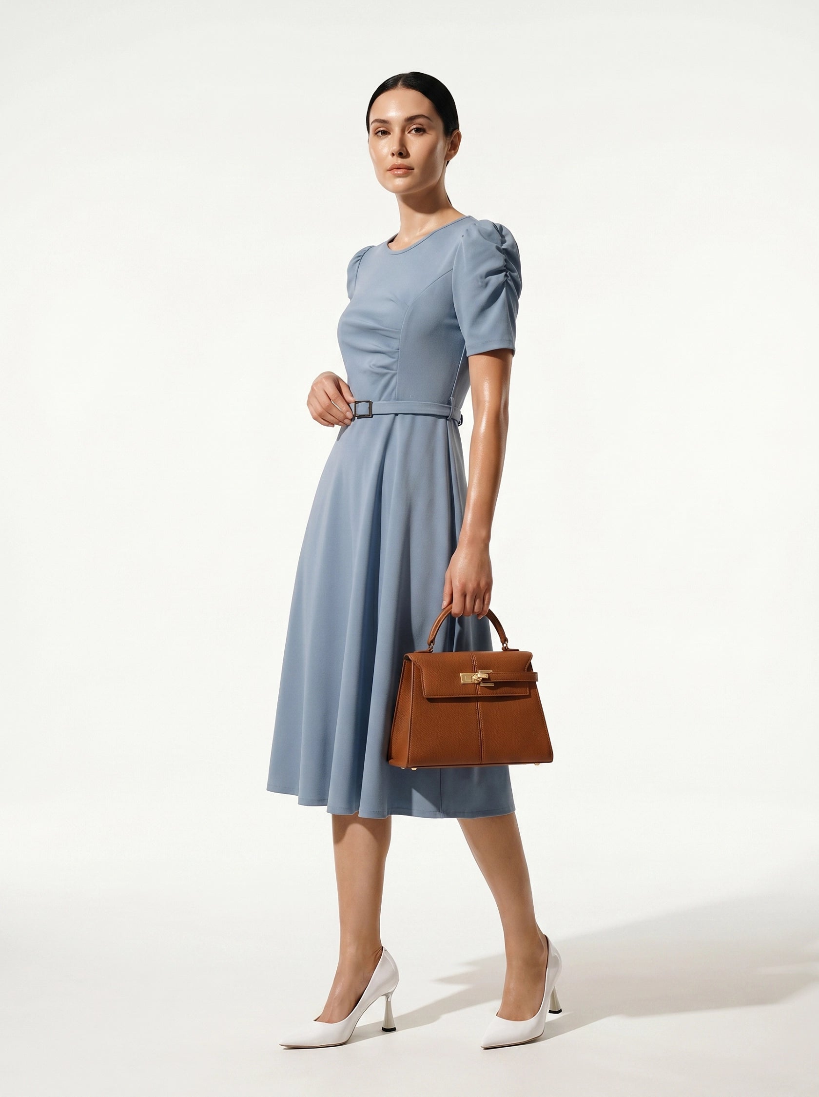 Caurelle | Elegant Summer Midi Dress with Waist Belt