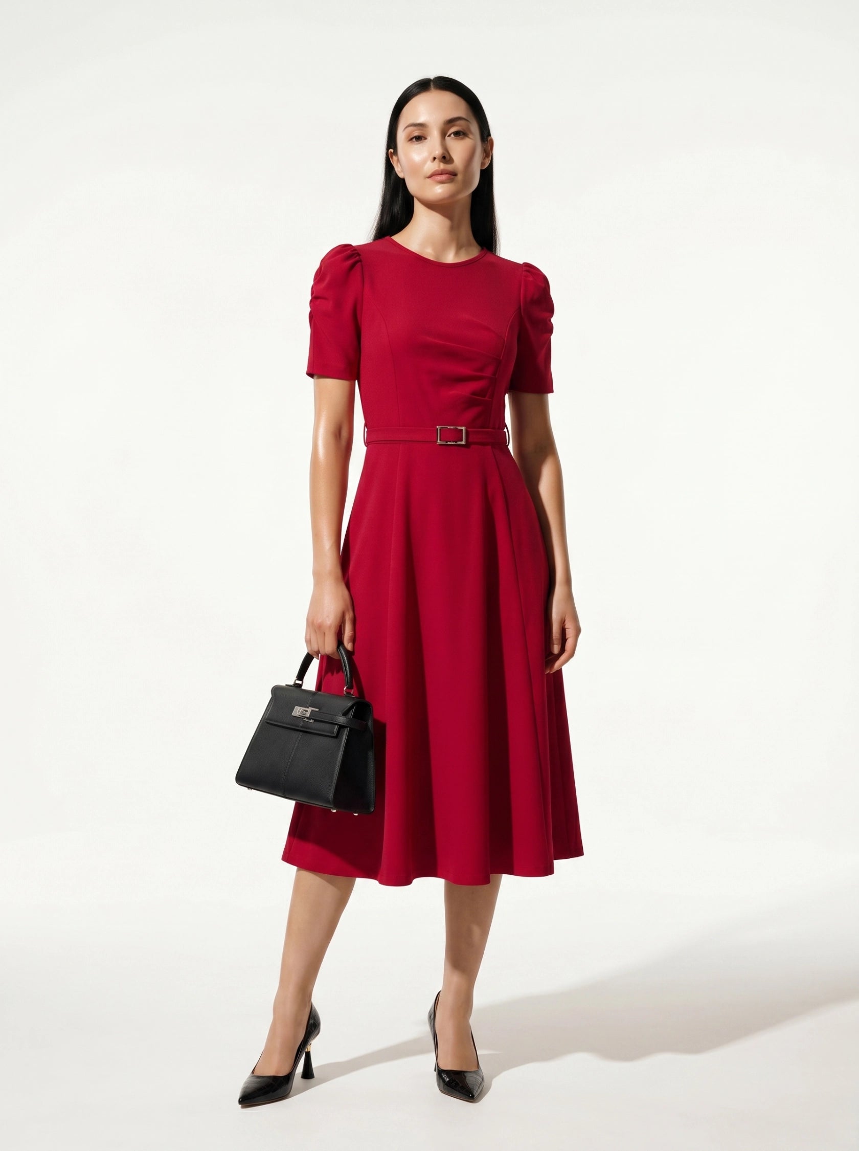 Caurelle | Elegant Summer Midi Dress with Waist Belt