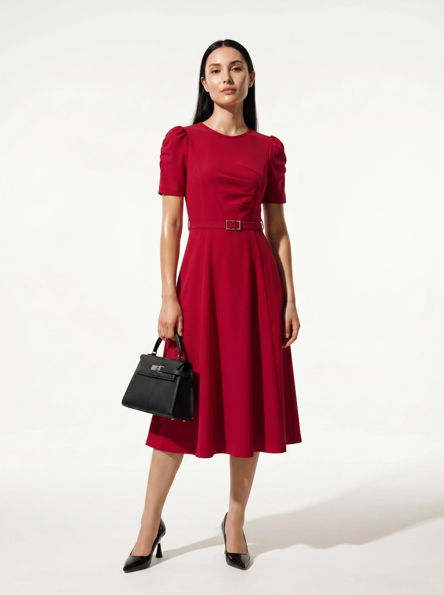 Caurelle | Elegant Summer Midi Dress with Waist Belt