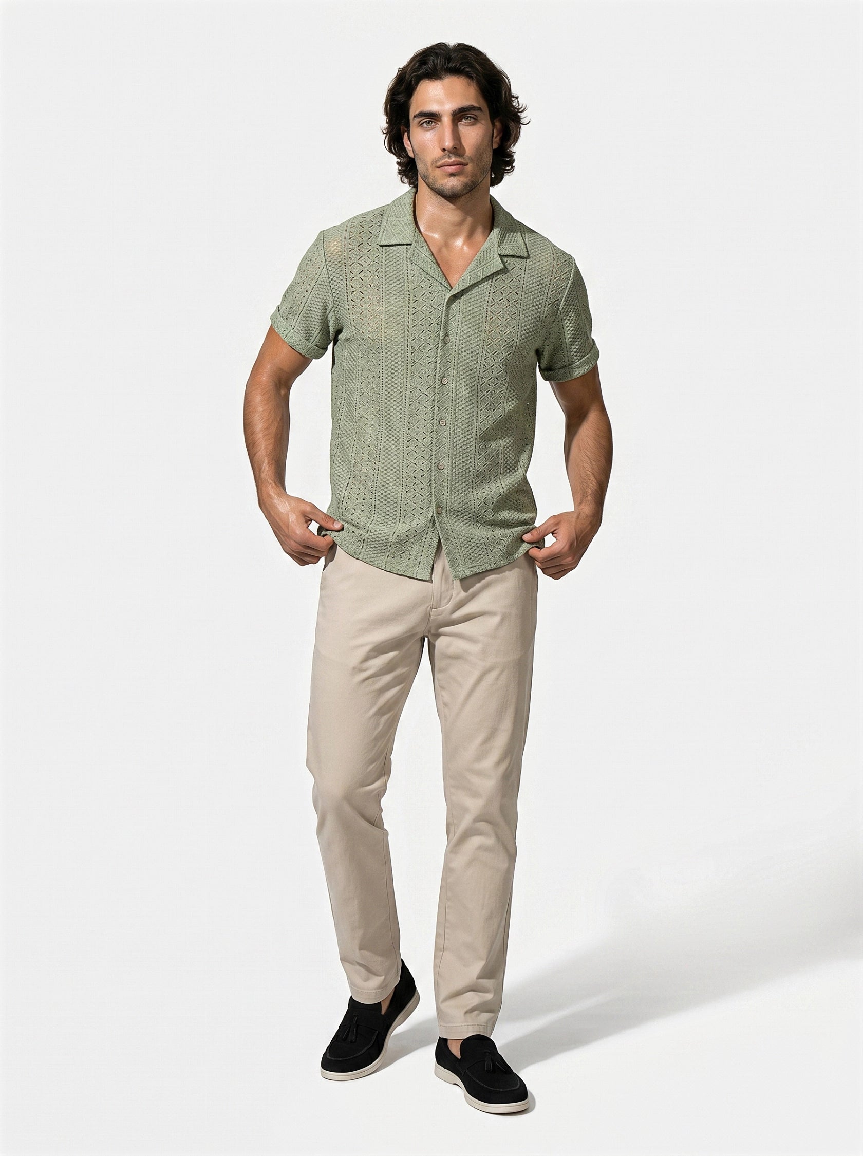 Caurelle | Men’s Jacquard Knit Cuban Collar Polo Shirt