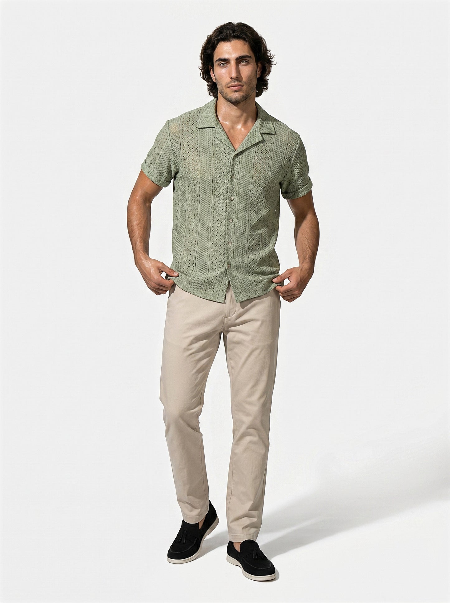 Caurelle | Men’s Jacquard Knit Cuban Collar Polo Shirt