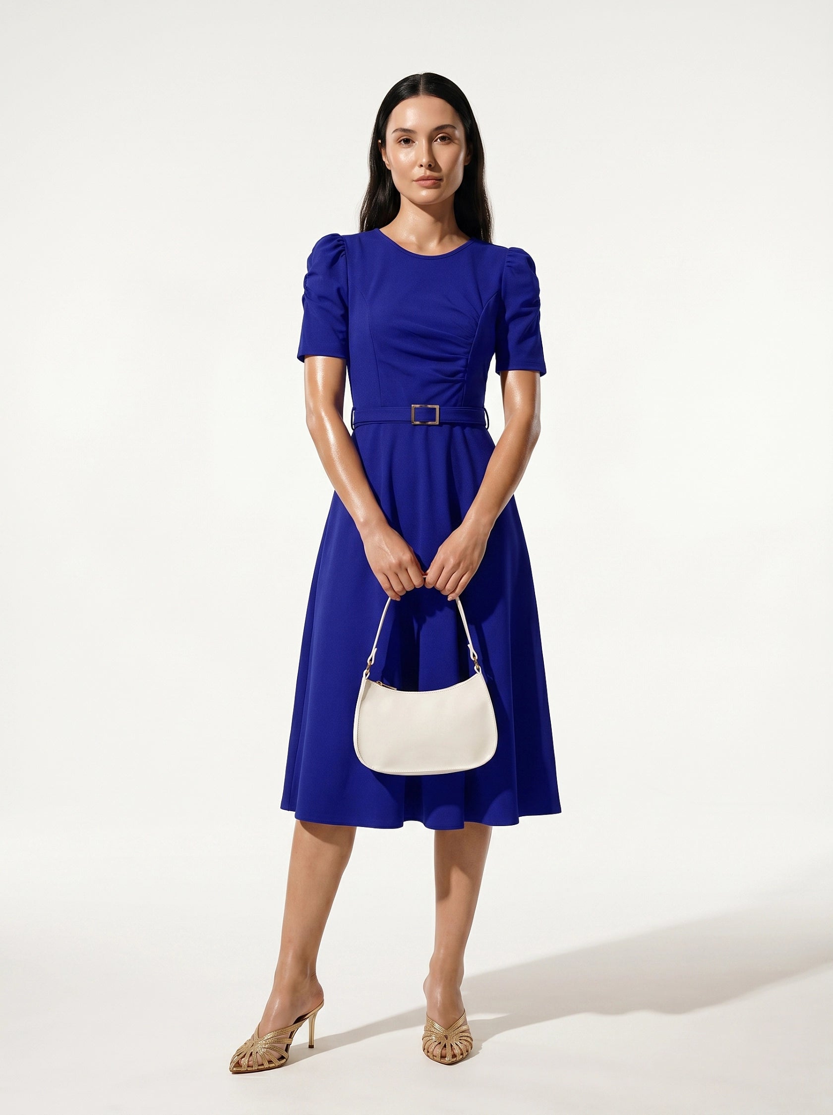 Caurelle | Elegant Summer Midi Dress with Waist Belt