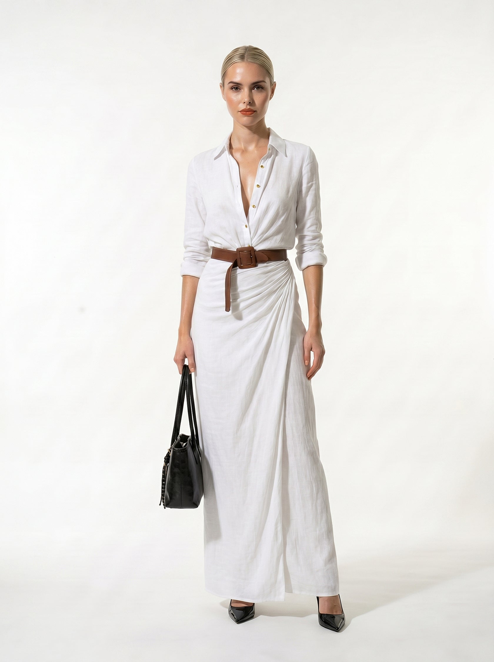 Caurelle | Women’s Lapel Wrap Maxi Dress Elegant Flowing Silhouette