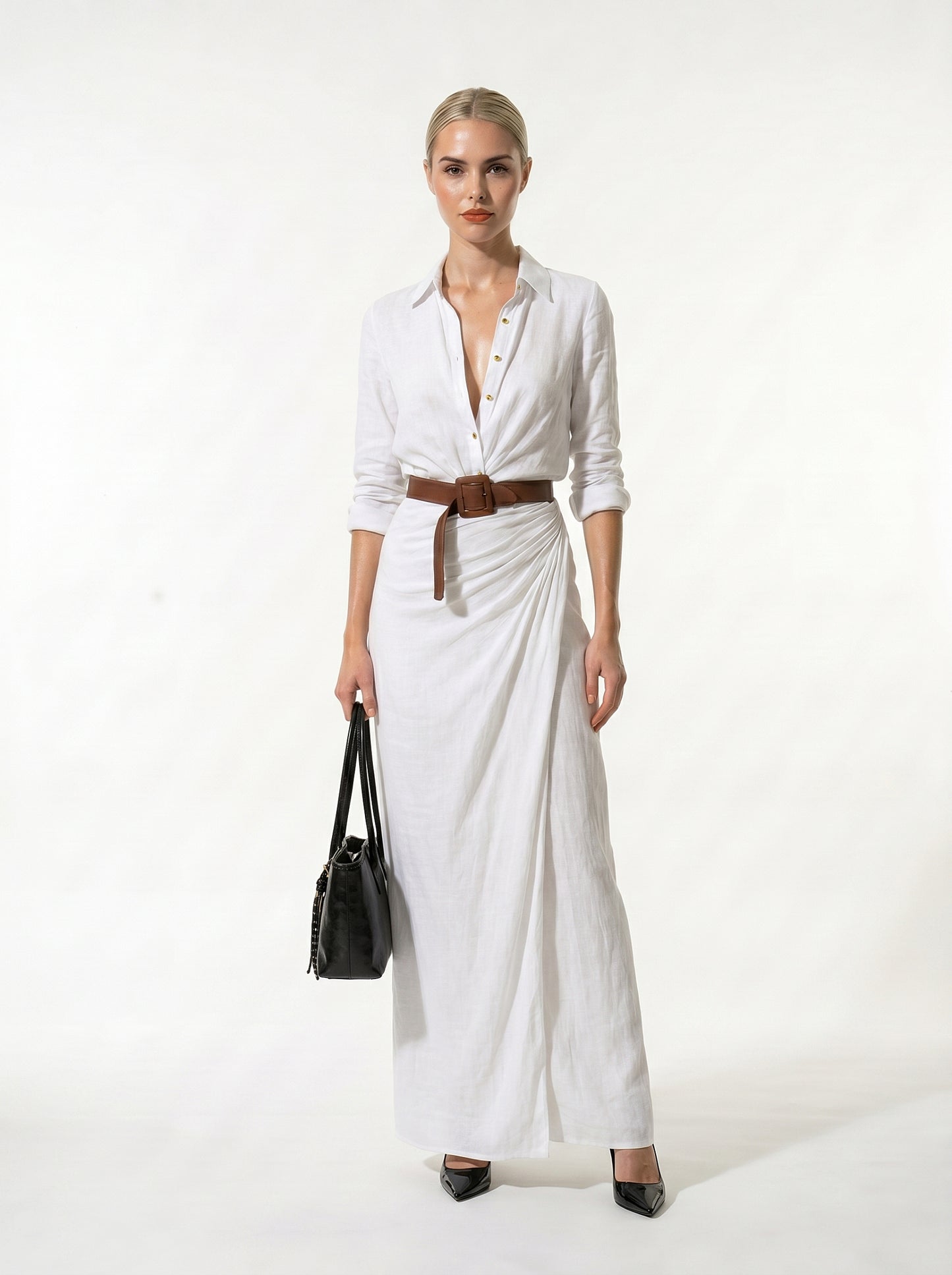 Caurelle | Women’s Lapel Wrap Maxi Dress Elegant Flowing Silhouette