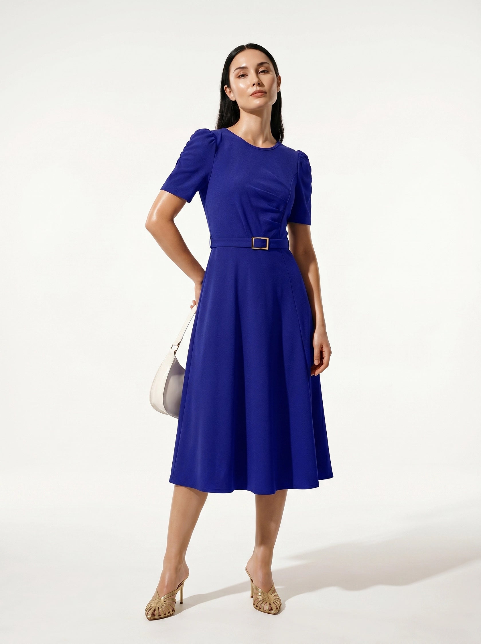 Caurelle | Elegant Summer Midi Dress with Waist Belt