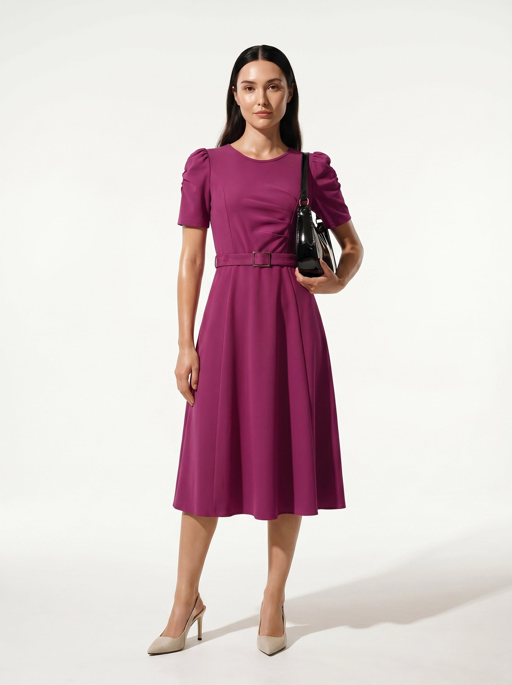 Caurelle | Elegant Summer Midi Dress with Waist Belt
