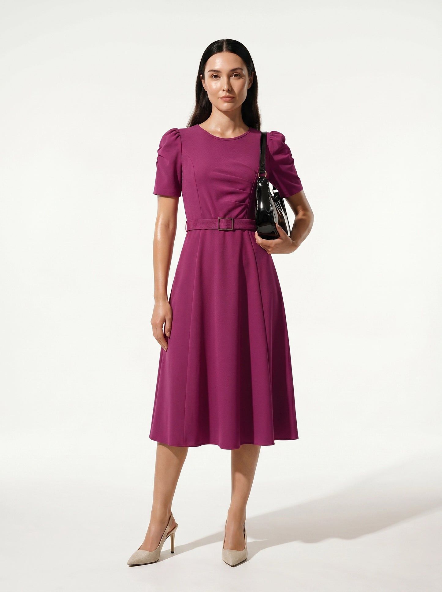 Caurelle | Elegant Summer Midi Dress with Waist Belt
