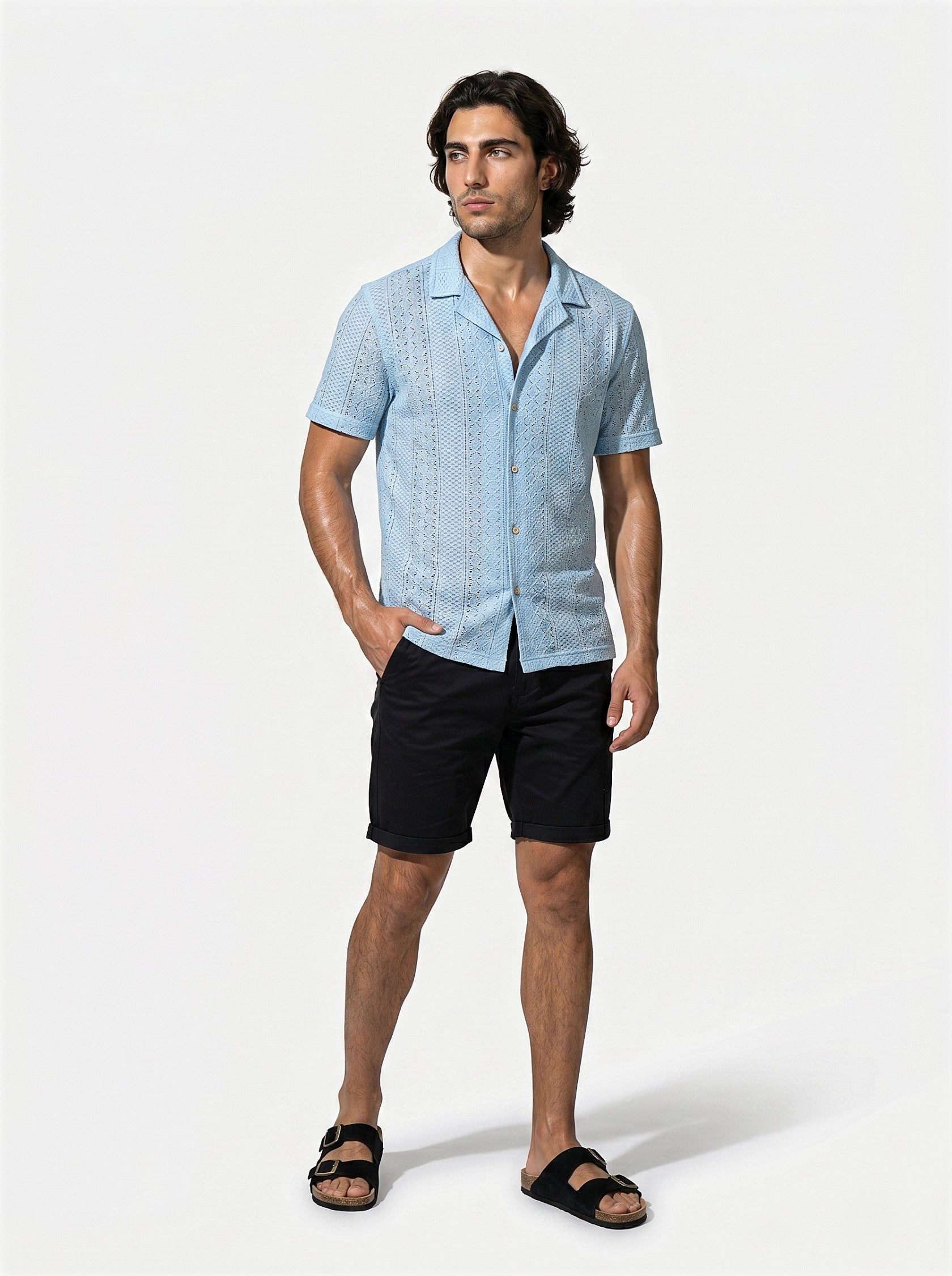 Caurelle | Men’s Jacquard Knit Cuban Collar Polo Shirt