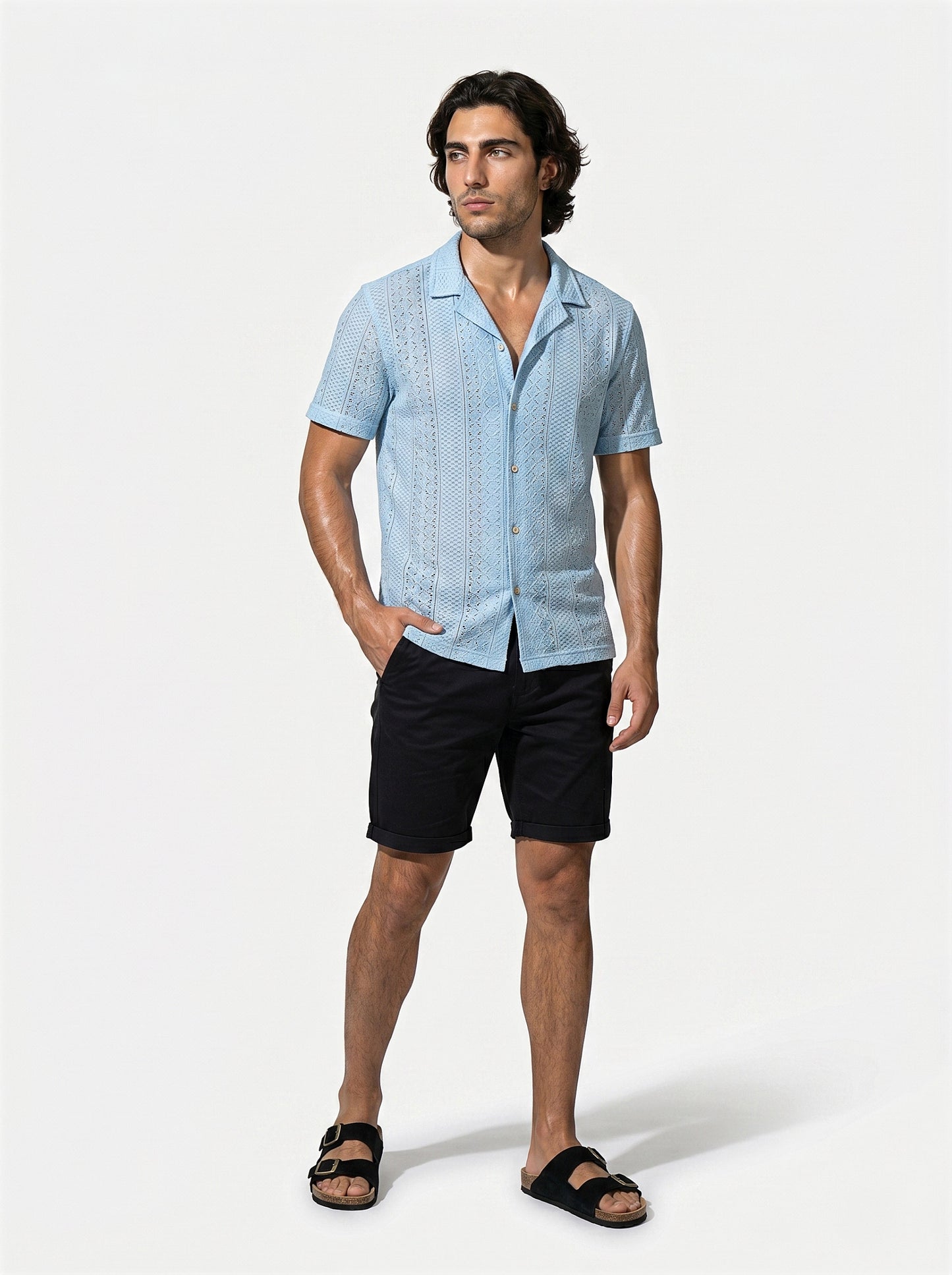 Caurelle | Men’s Jacquard Knit Cuban Collar Polo Shirt