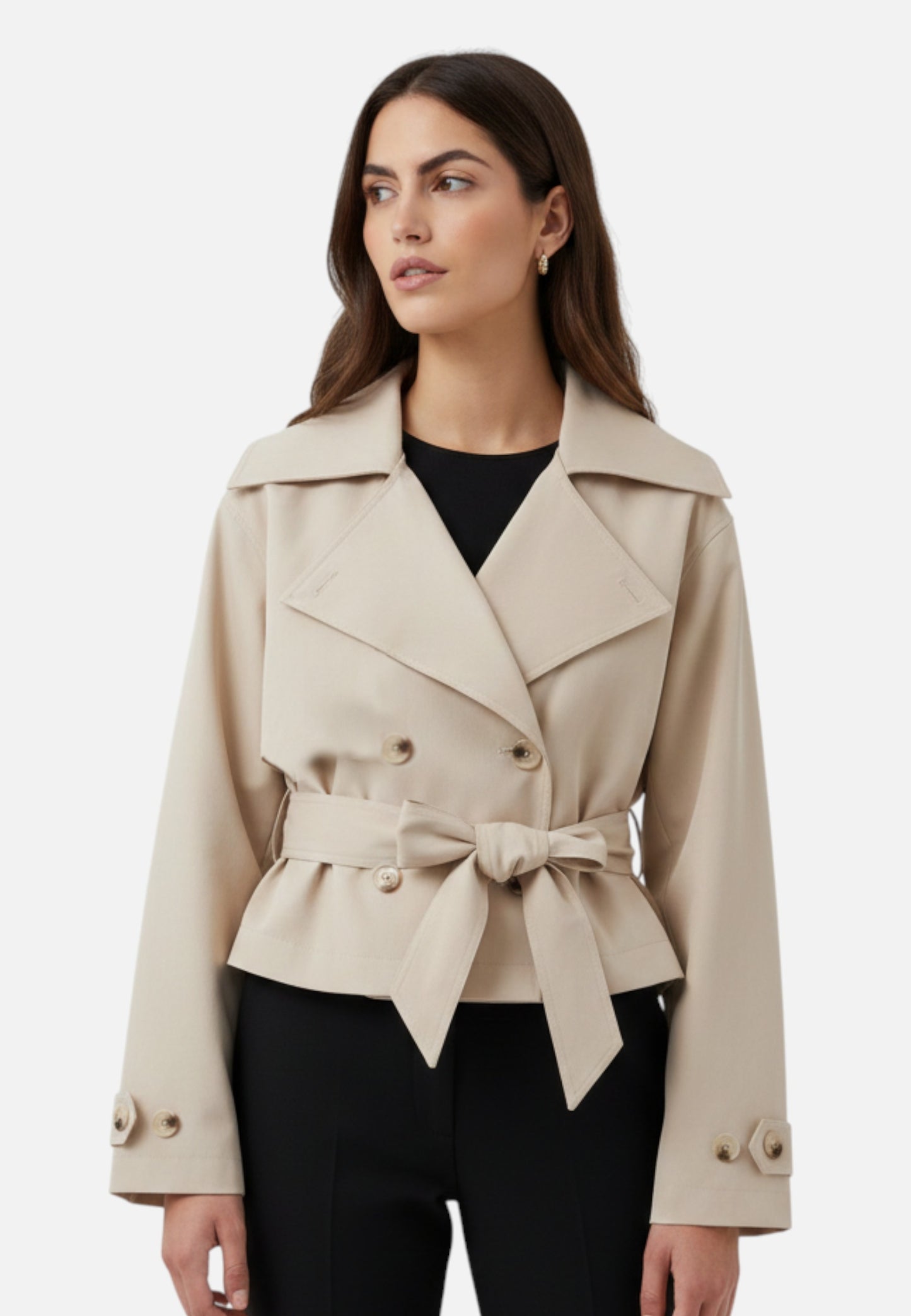 Caurelle | Women’s Cropped Trench – Double-Breasted Belted