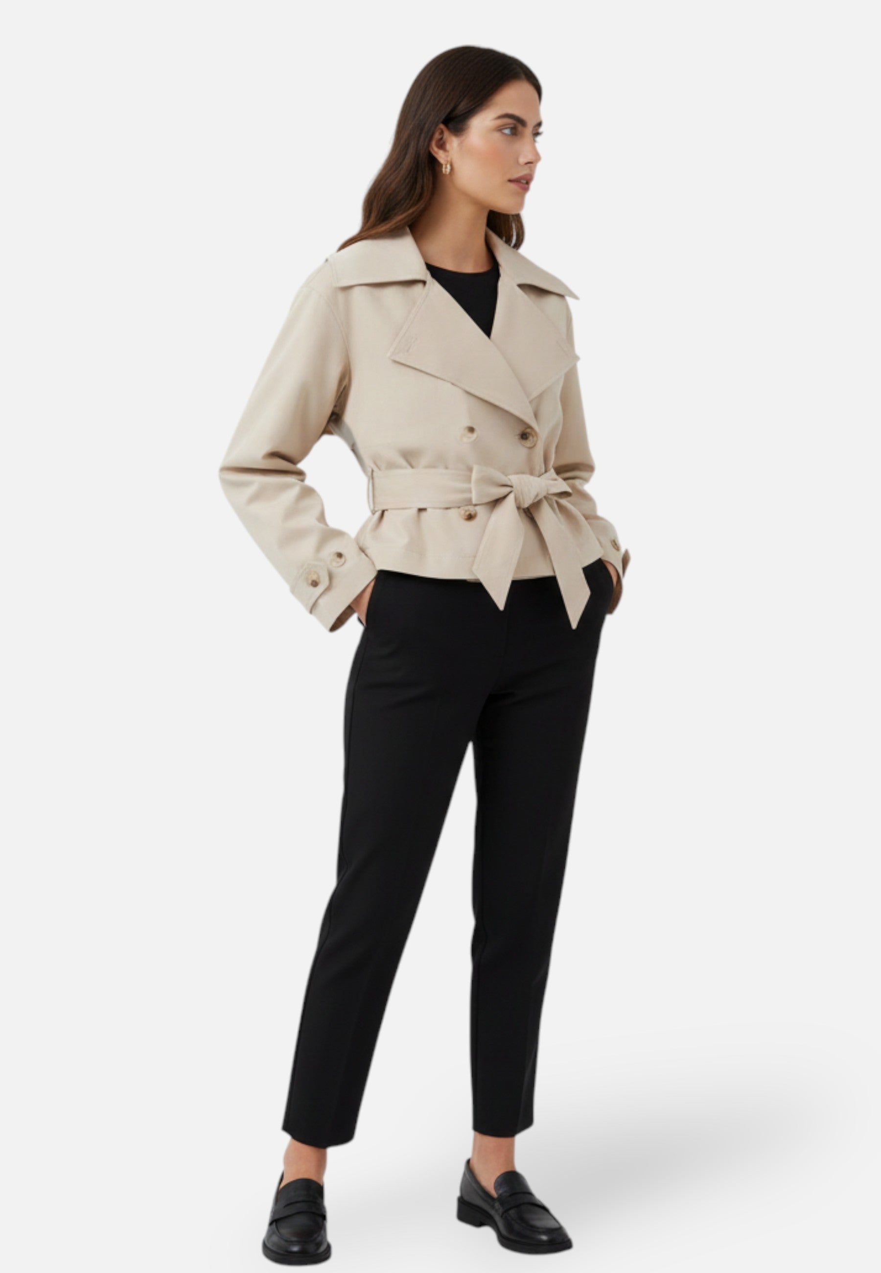 Caurelle | Women’s Cropped Trench – Double-Breasted Belted