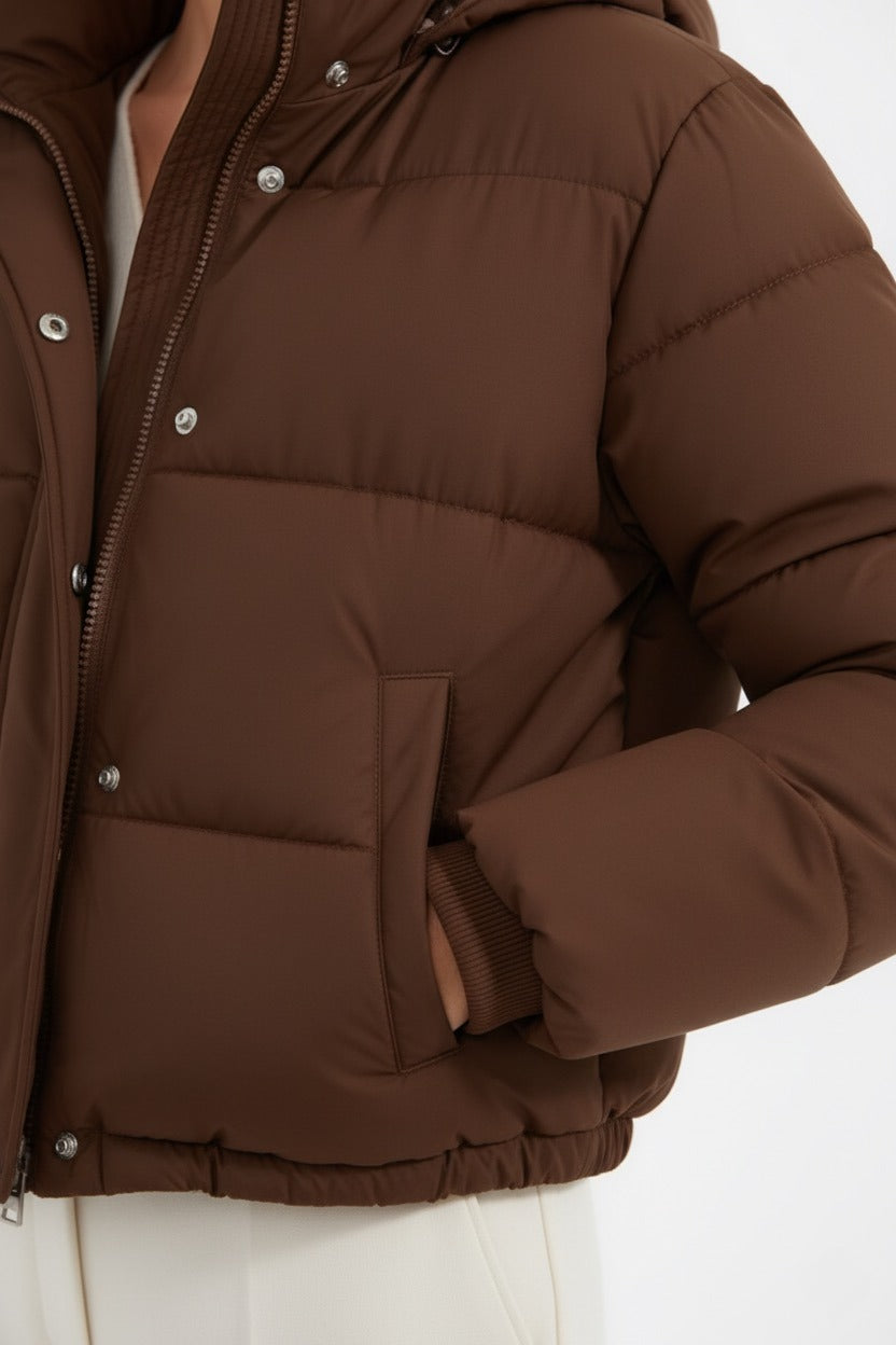 Caurelle | Women’s Hooded Puffer Jacket – Short Black Winter Style