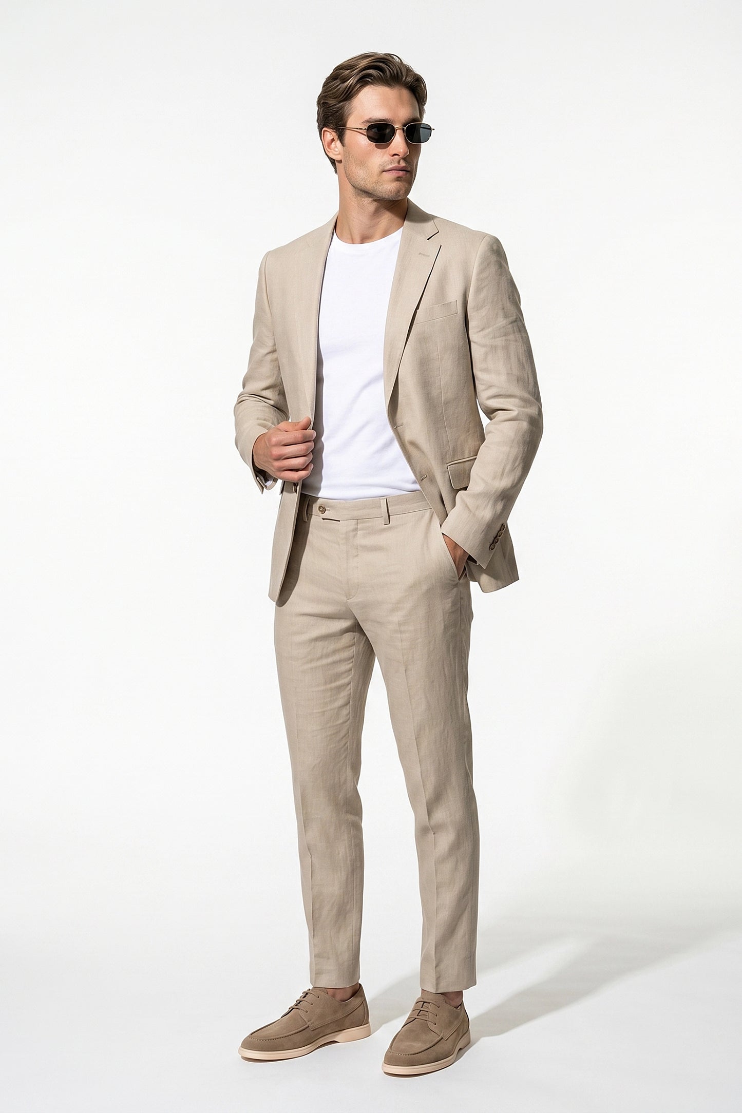 Linen Slim Fit 2 Piece Suit Men - Wedding Guest Trousers Blazer