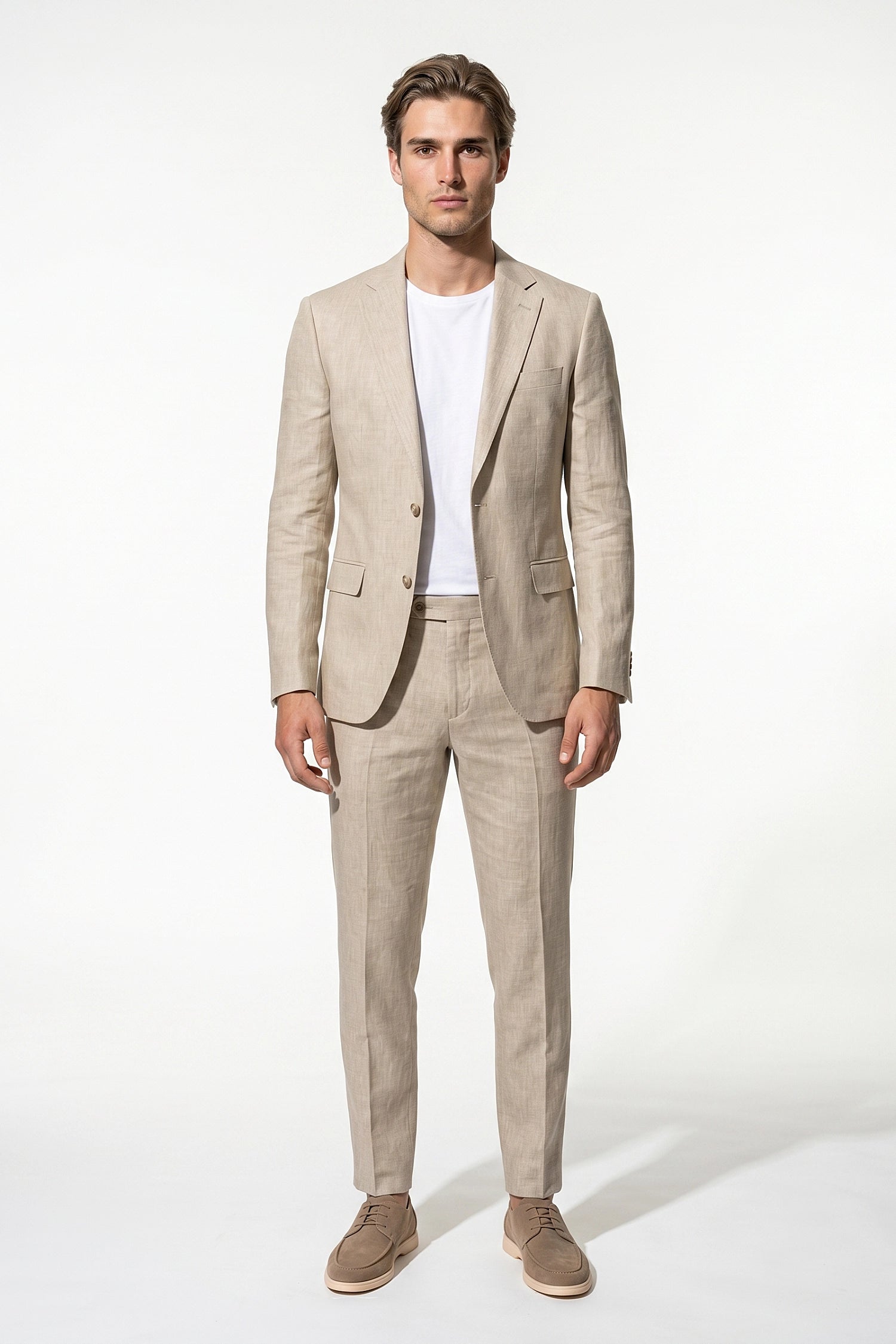 Linen Slim Fit 2 Piece Suit Men - Wedding Guest Trousers Blazer