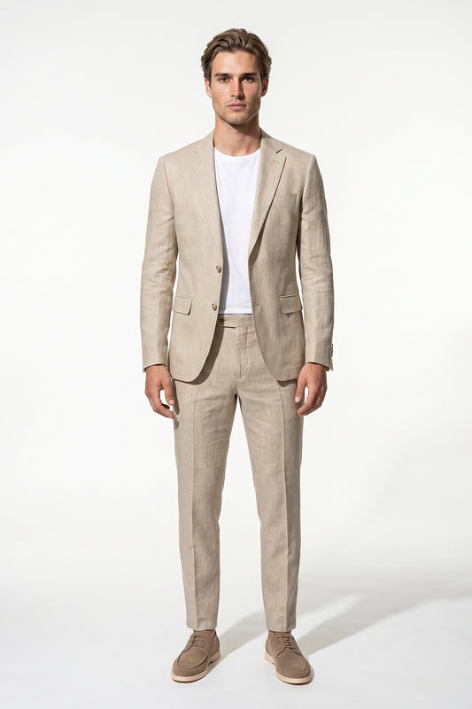 Linen Slim Fit 2 Piece Suit Men - Wedding Guest Trousers Blazer