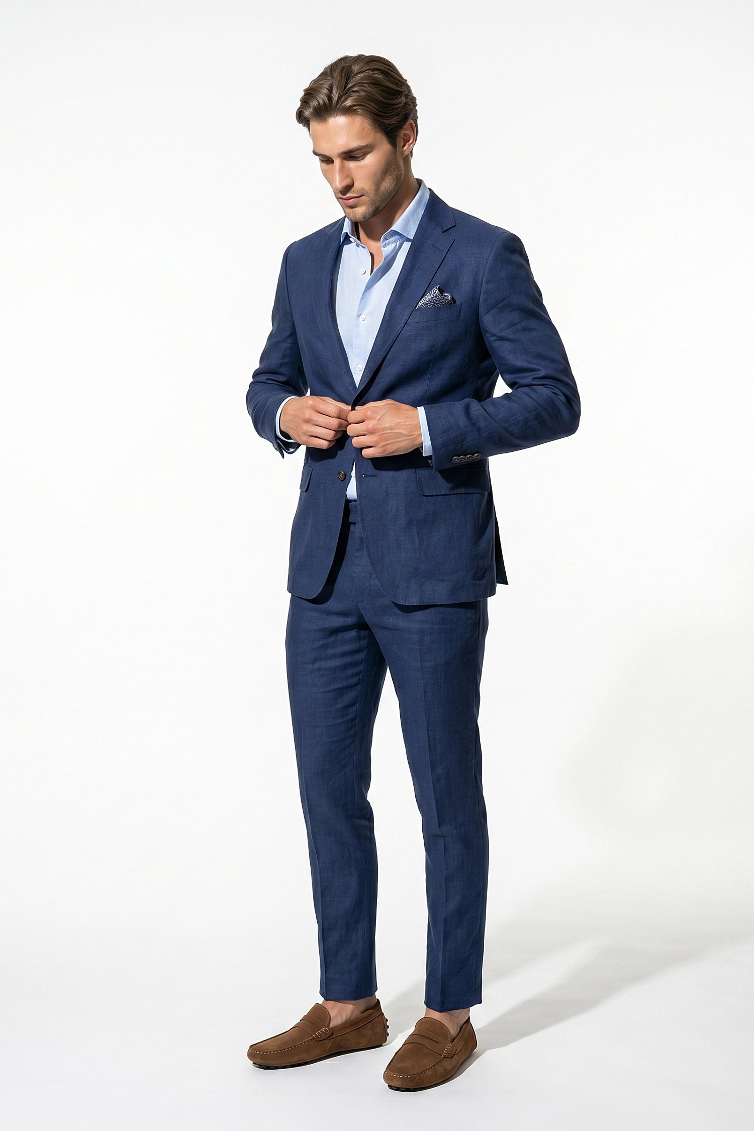 Linen Slim Fit 2 Piece Suit Men - Wedding Guest Trousers Blazer