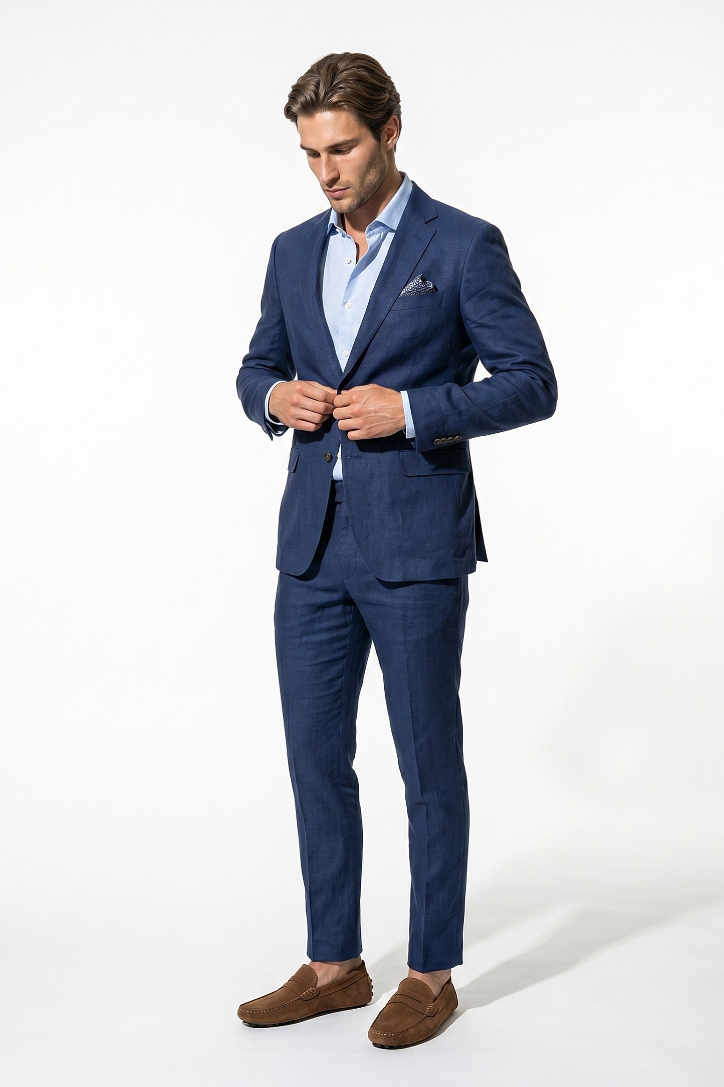 Linen Slim Fit 2 Piece Suit Men - Wedding Guest Trousers Blazer