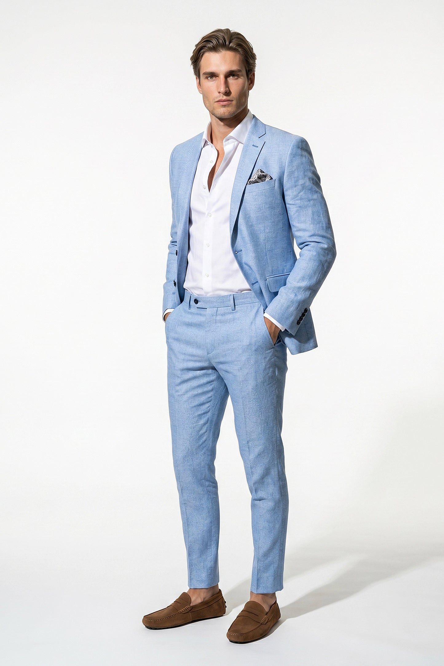 Linen Slim Fit 2 Piece Suit Men - Wedding Guest Trousers Blazer
