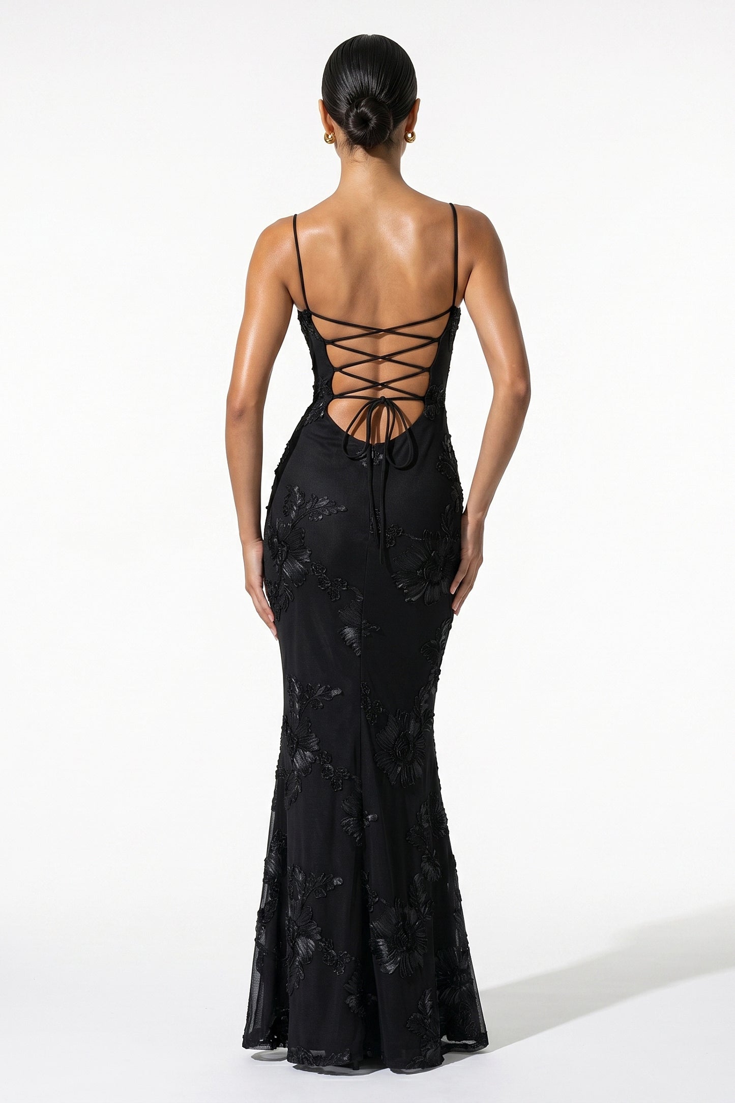 Caurelle | Women’s Formal Maxi Dress Gown with Floral Ribbon Appliques