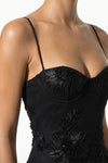 Caurelle | Women’s Black Evening Maxi Dress Flower Embroidery Lace Detail Glamour