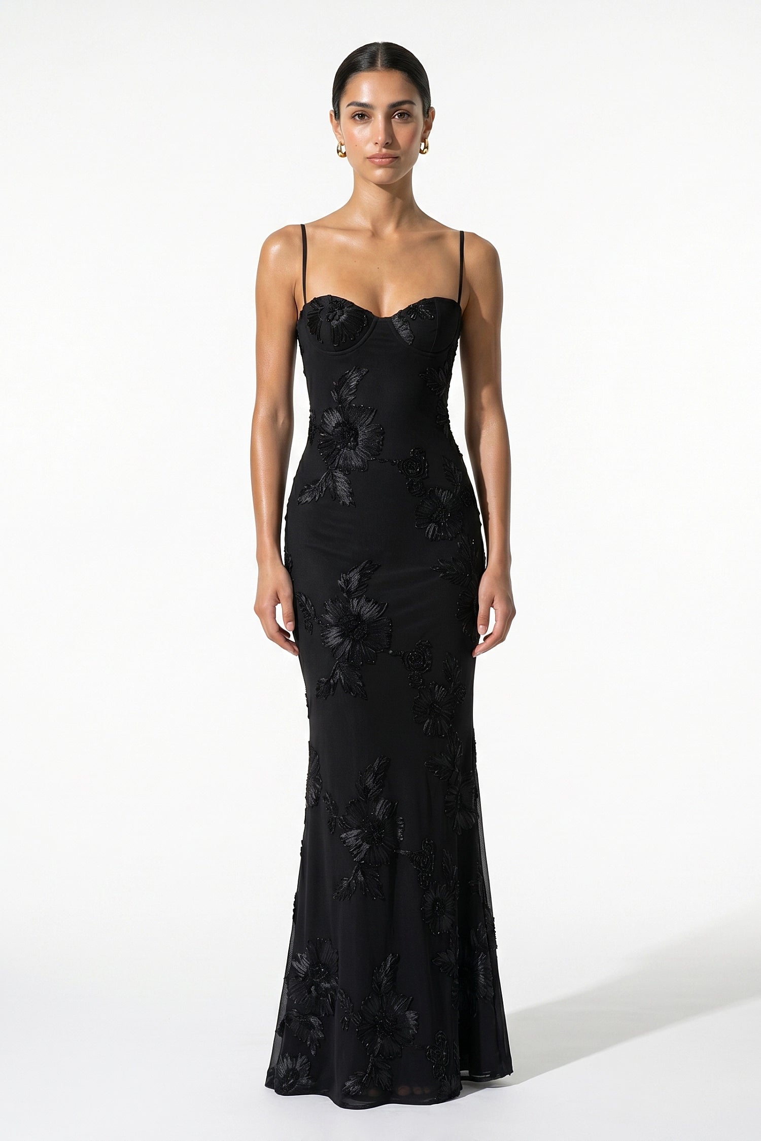 Caurelle | Women’s Formal Maxi Dress Gown with Floral Ribbon Appliques