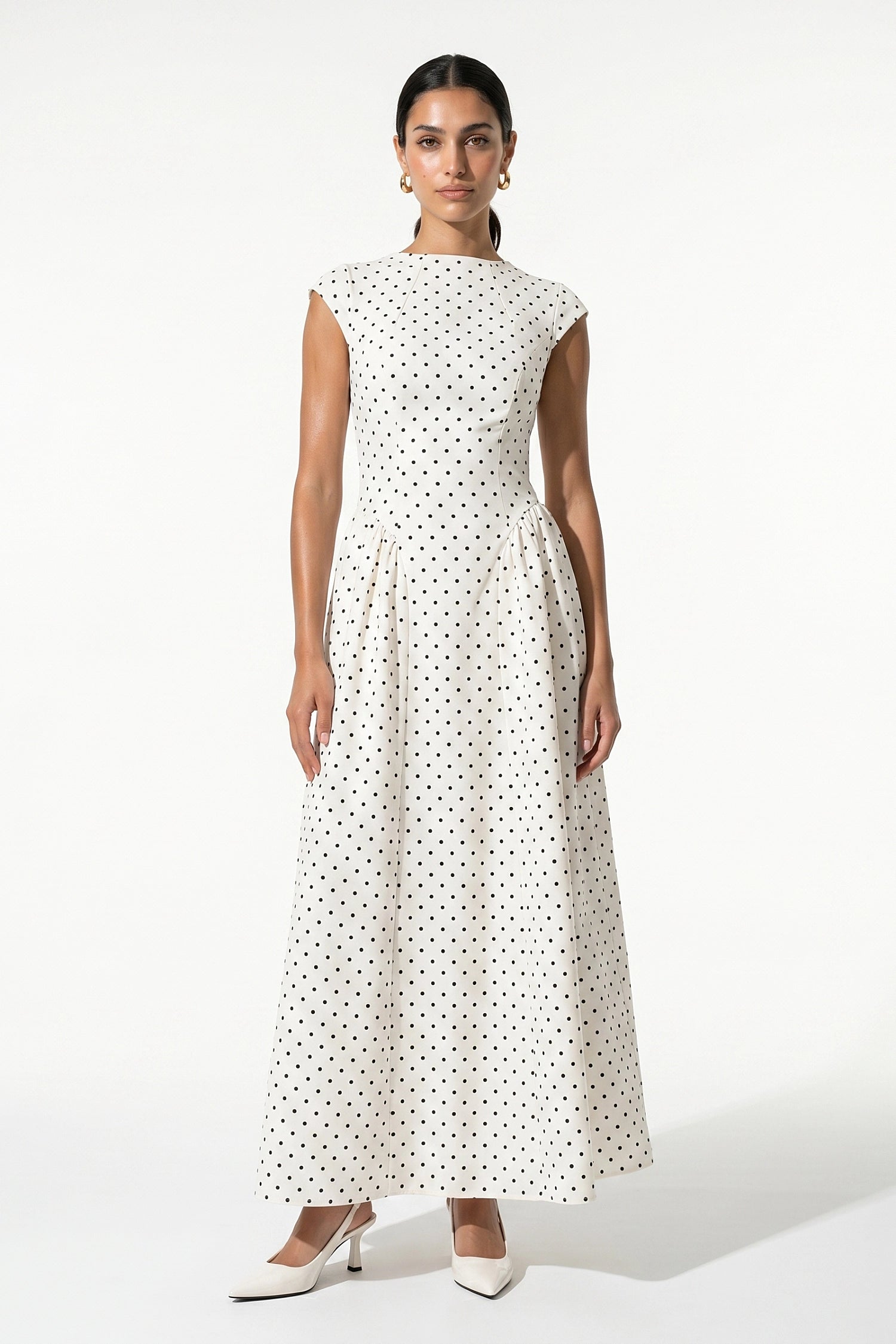 Caurelle | Women’s Polka Dot Maxi Dress High Neck Elegance