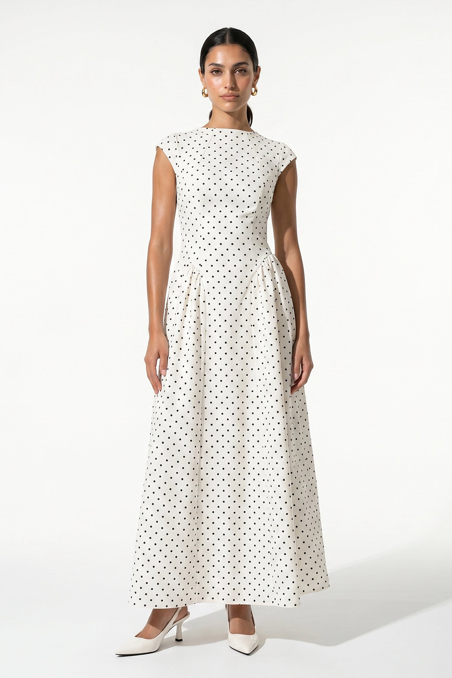 Caurelle | Women’s Polka Dot Maxi Dress High Neck Elegance