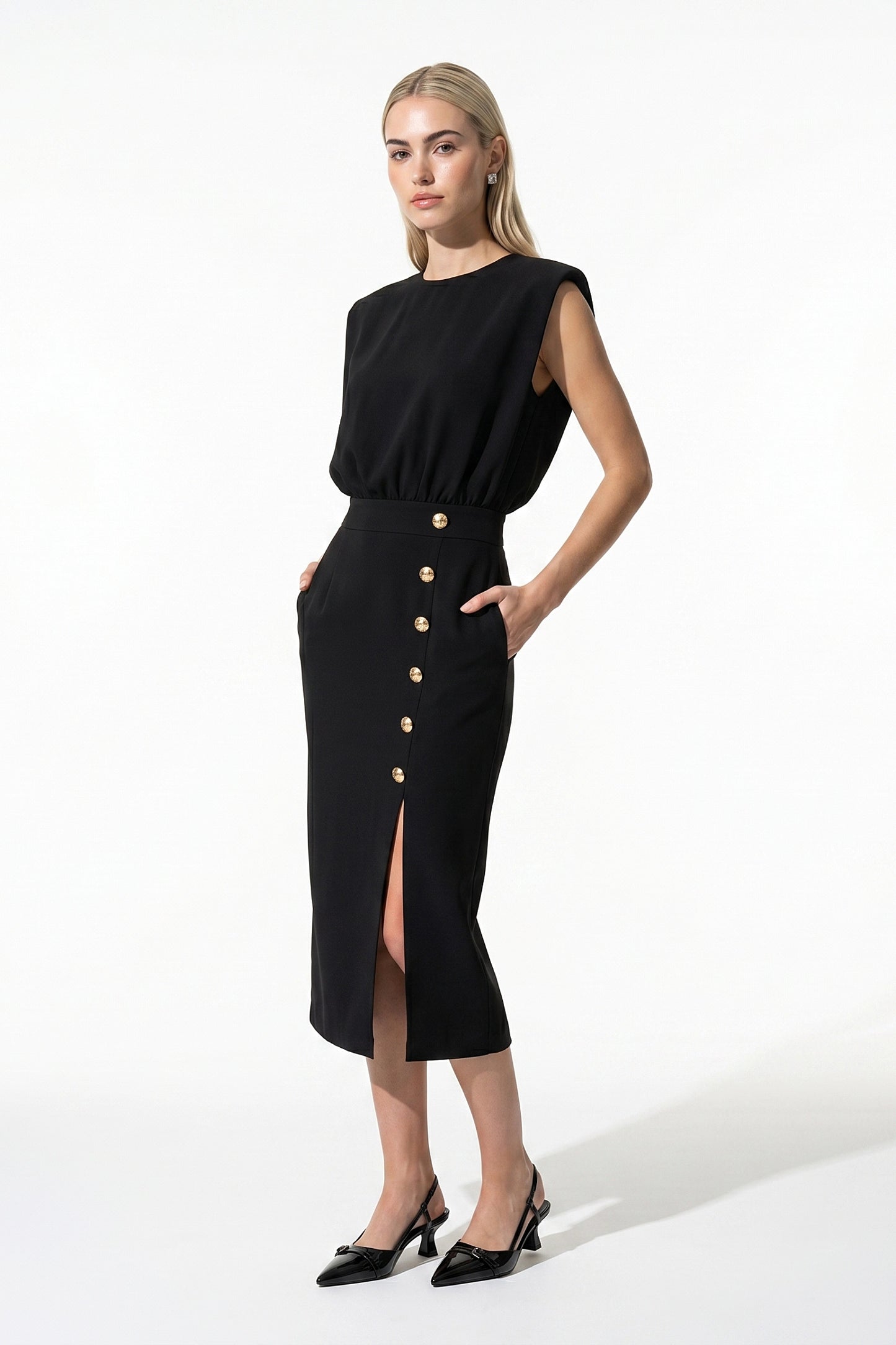 Caurelle | Women’s Structured Midi Dress Elegant Split Hem