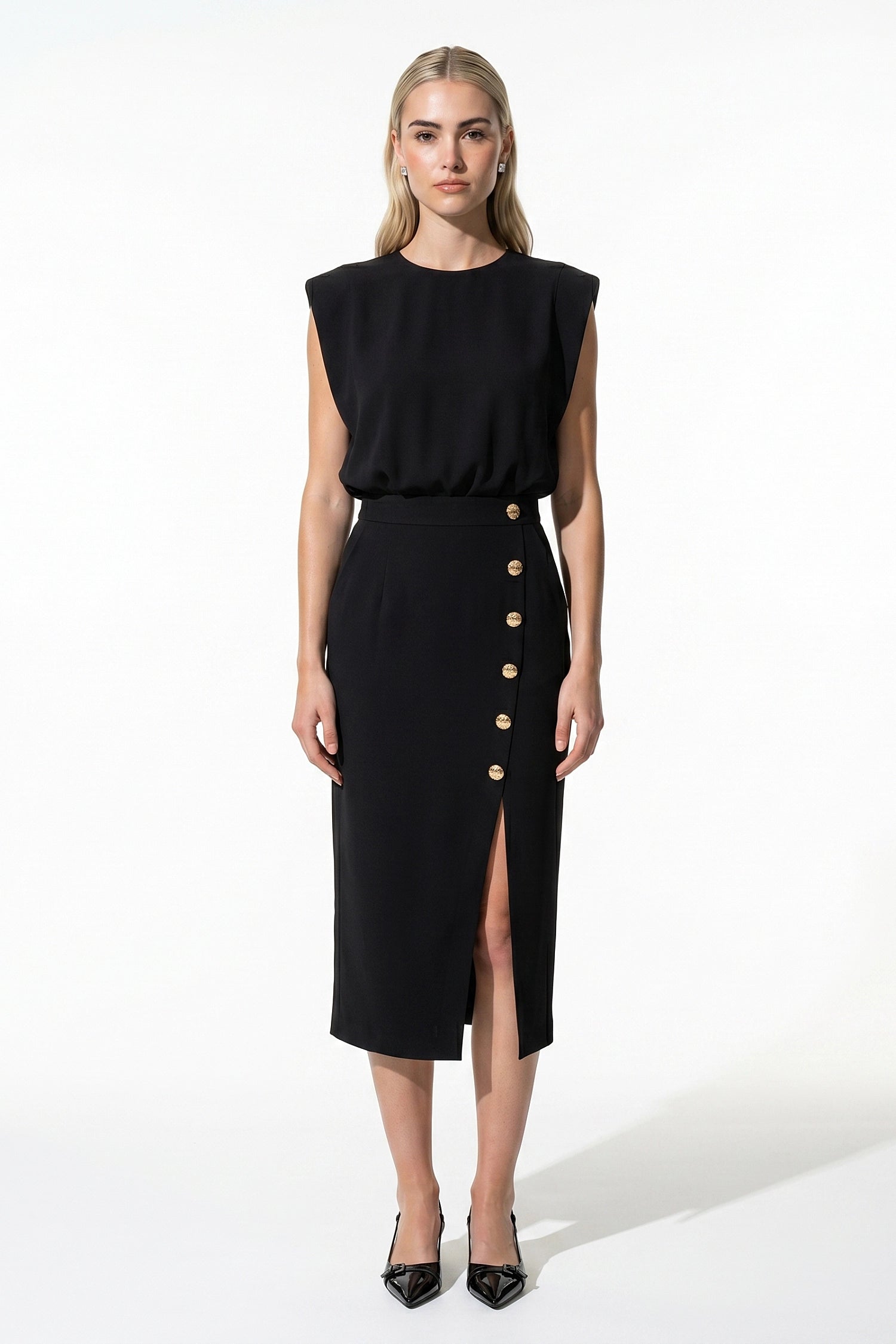Caurelle | Women’s Structured Midi Dress Elegant Split Hem