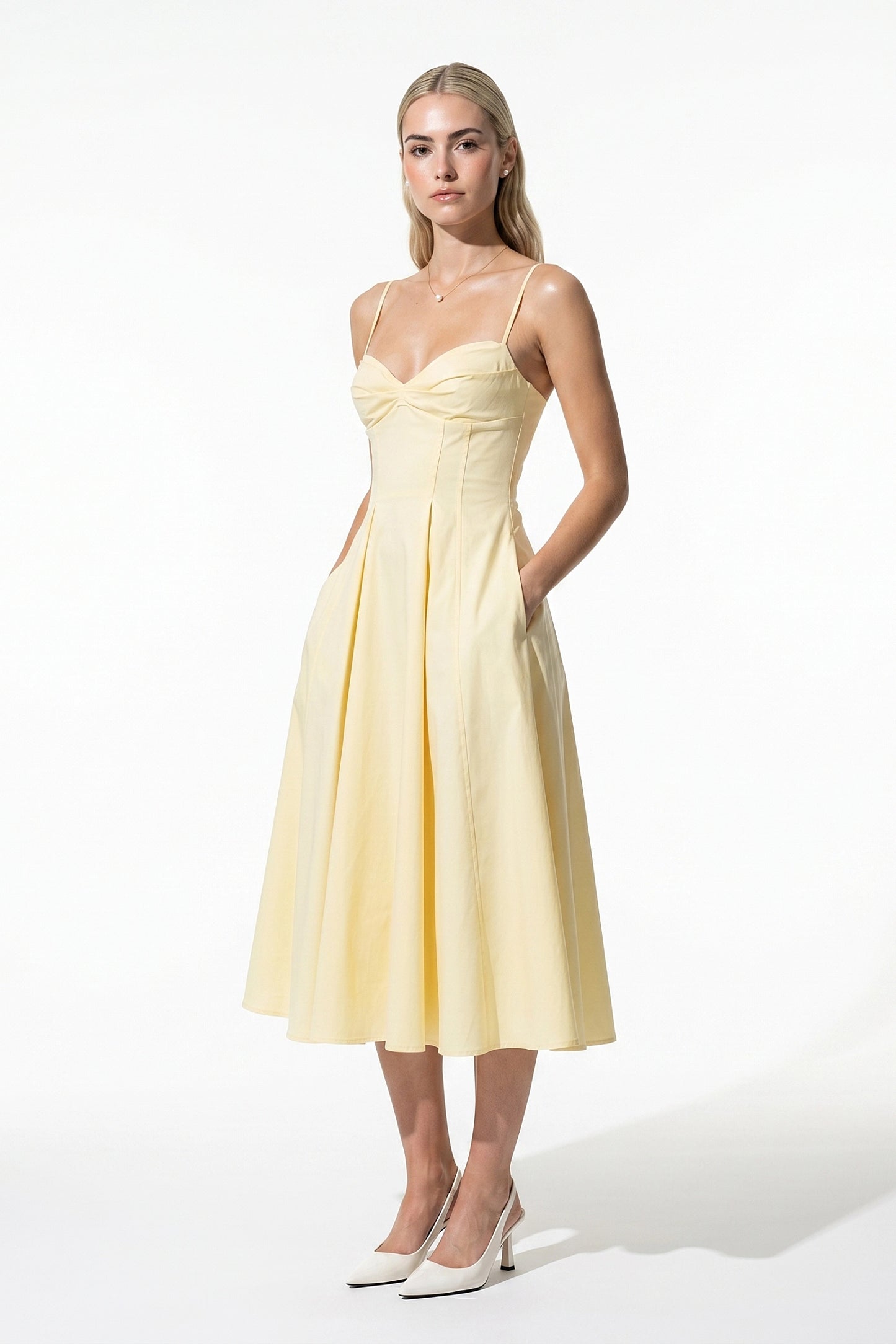 Caurelle | Women’s Midi Dress Gathered Bust Cotton Blend Elegance