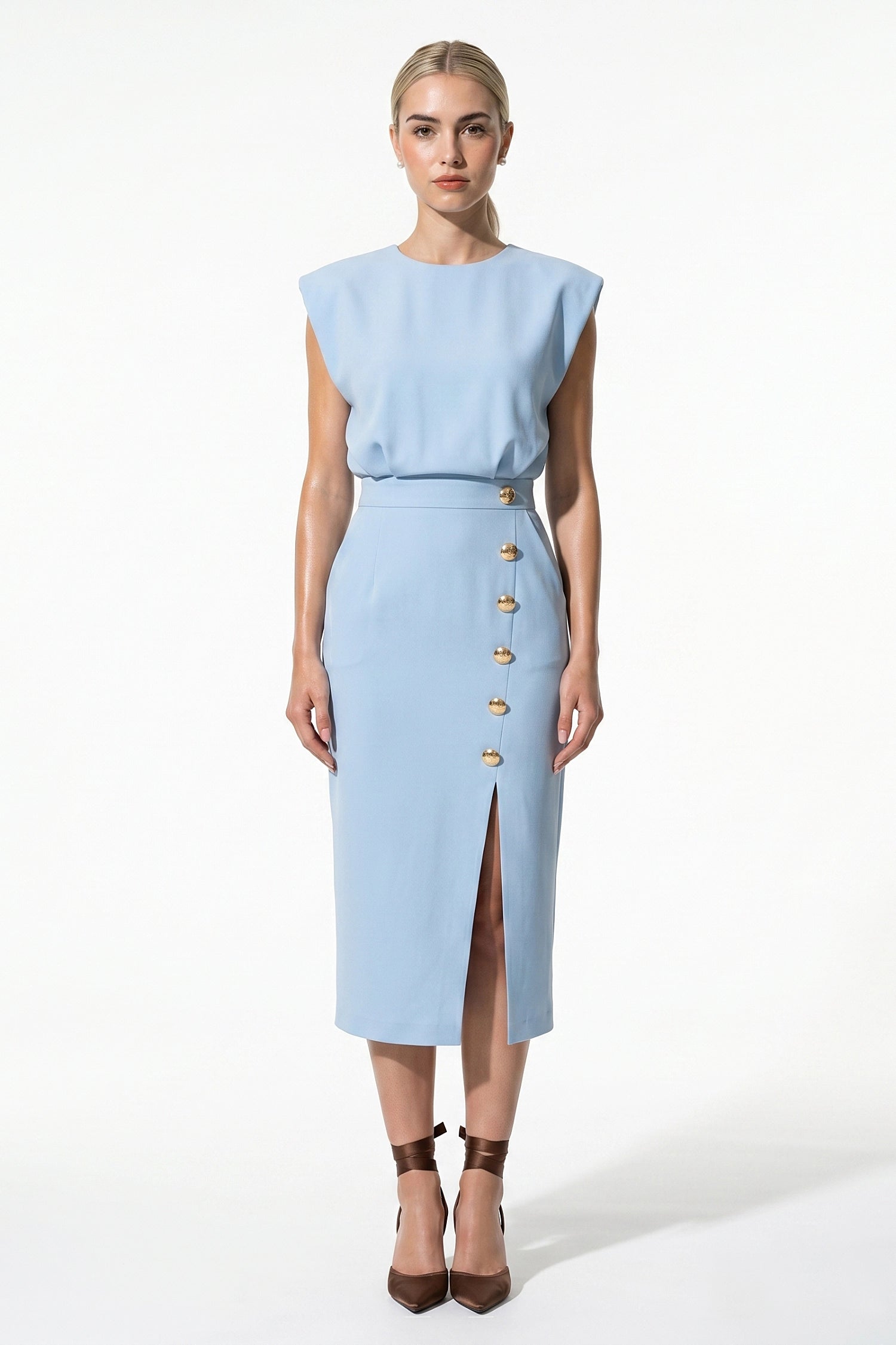 Caurelle | Women’s Structured Midi Dress Elegant Split Hem