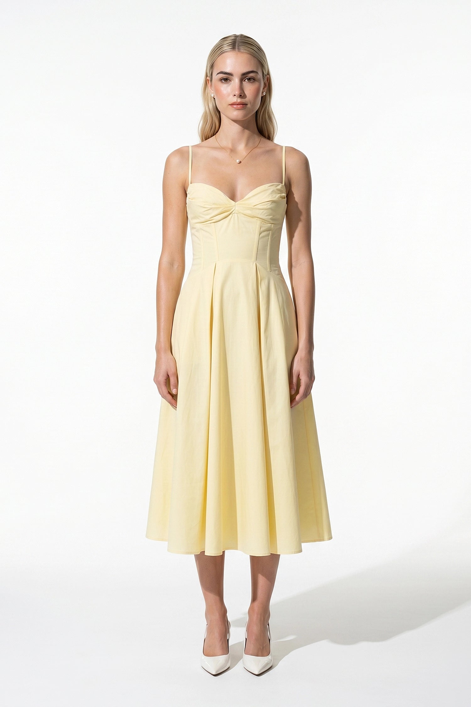 Caurelle | Women’s Midi Dress Gathered Bust Cotton Blend Elegance