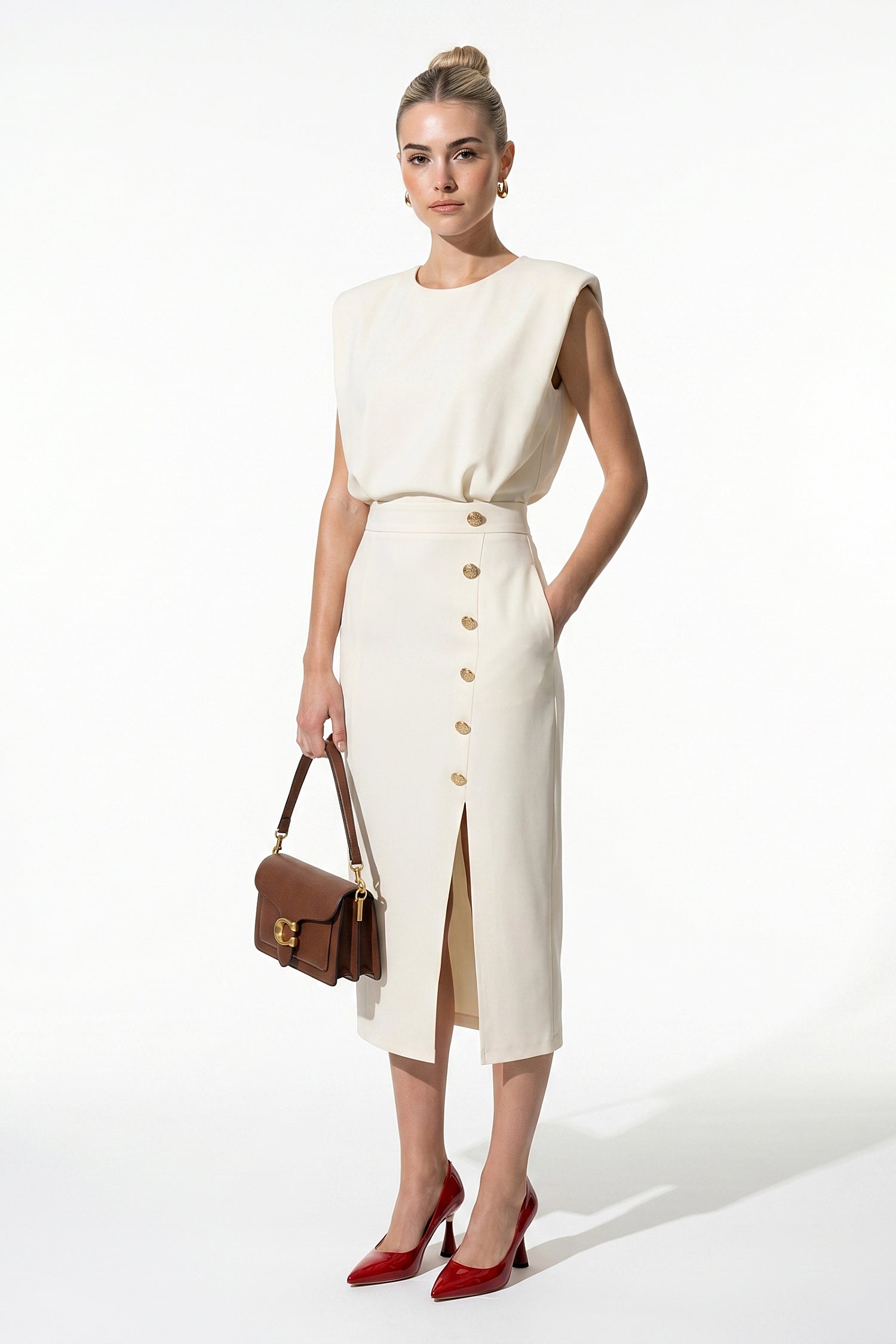 Caurelle | Women’s Structured Midi Dress Elegant Split Hem