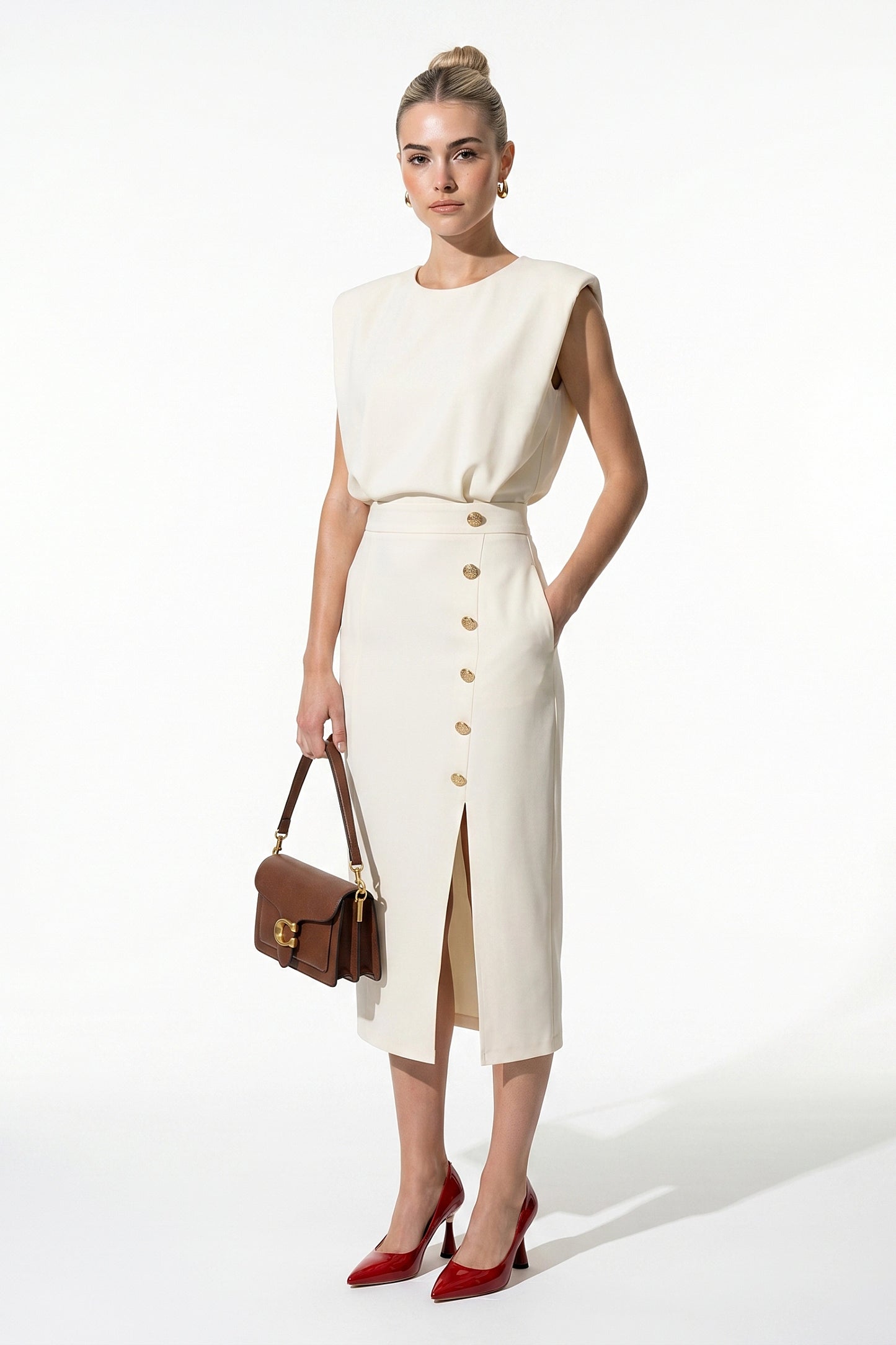 Caurelle | Women’s Structured Midi Dress Elegant Split Hem