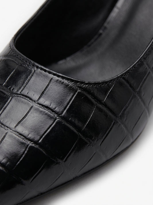 Croc Slingback Block Heel Pointed Toe Heels Summer Occasion