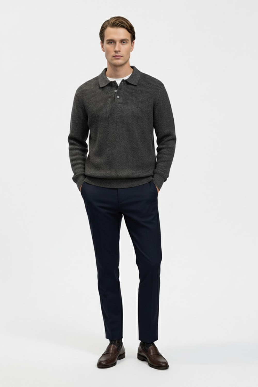 Caurelle | Men’s Knitted Jumper – Polo Collar High Stretch Autumn Winter