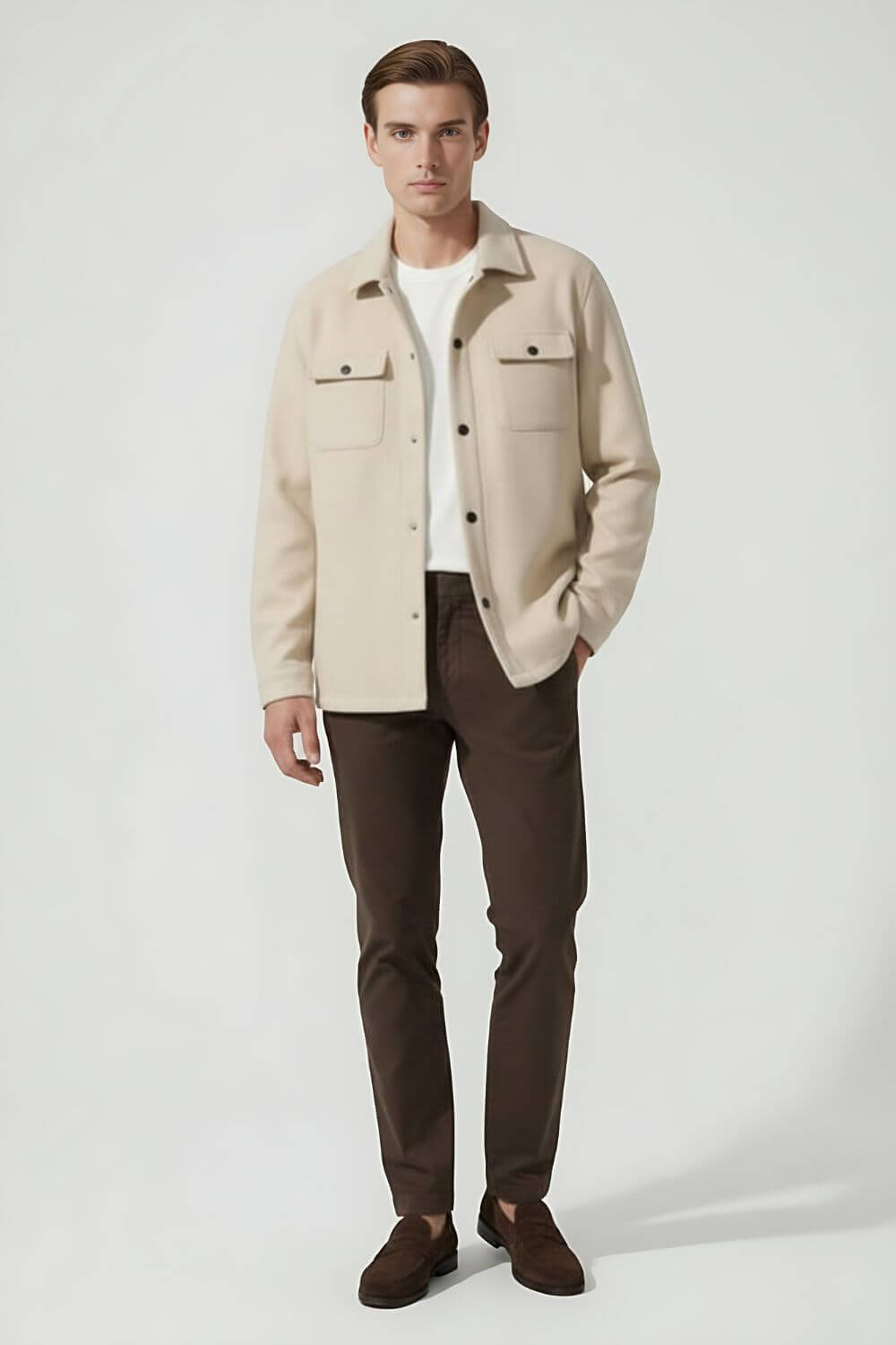 Caurelle | Men’s Overshirt Jacket – Woven Lapel Collar Autumn Winter