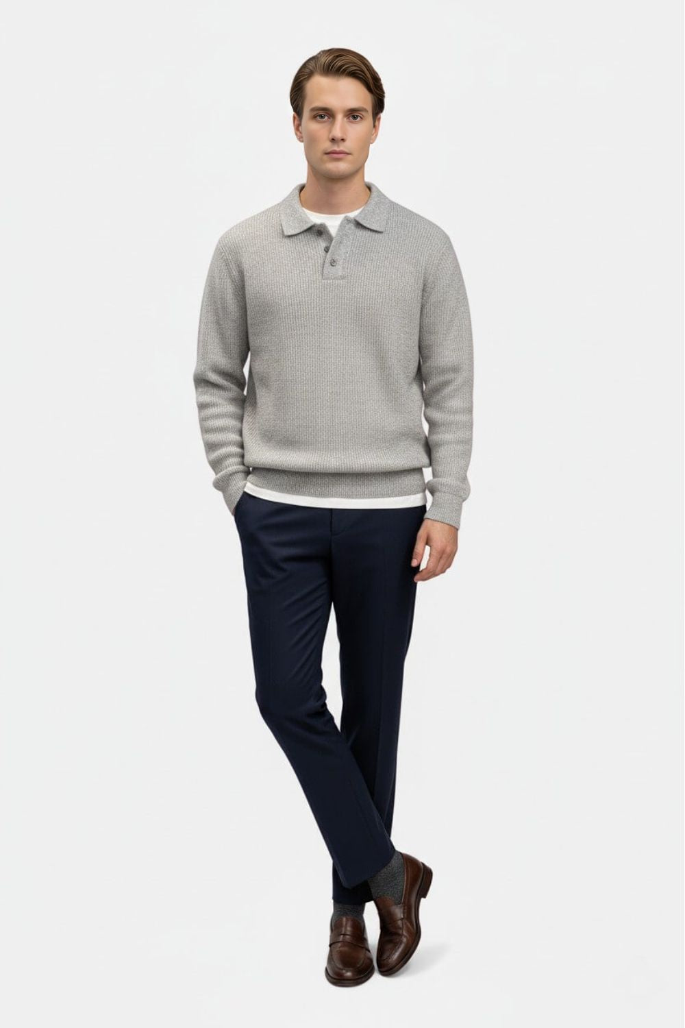 Caurelle | Men’s Knitted Jumper – Polo Collar High Stretch Autumn Winter