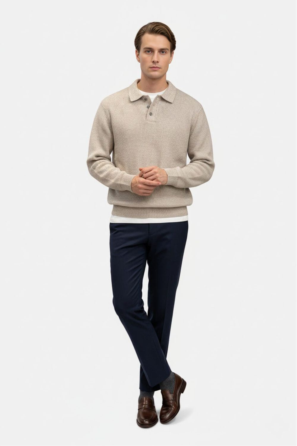 Caurelle | Men’s Knitted Jumper – Polo Collar High Stretch Autumn Winter